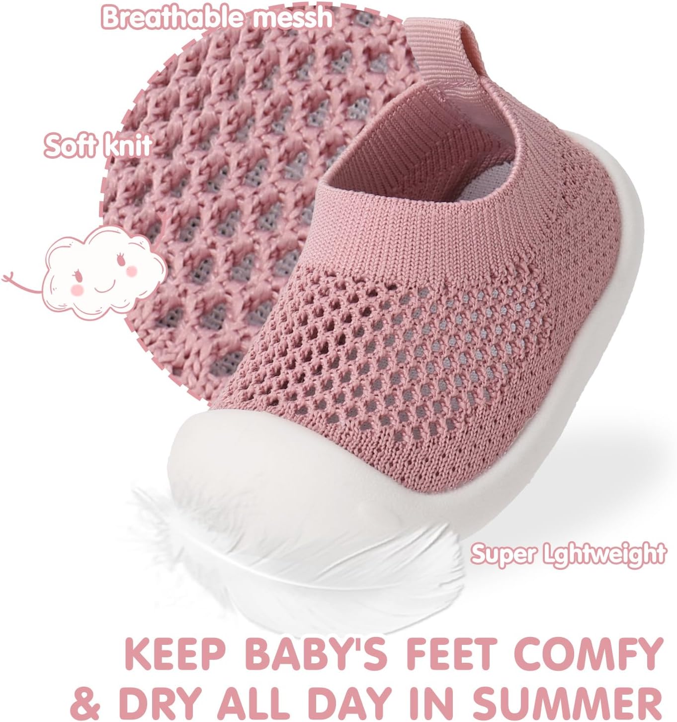 Baby Walking Shoes Toddler Girl Boy Soft Sole Breathable Mesh Slip on Summer Wide Shoes Infant Flexible Lightweight Non-Slip Safer Causal Tennis Shoes Toddler First Walkers Shoes Rubber Soles Outdoor