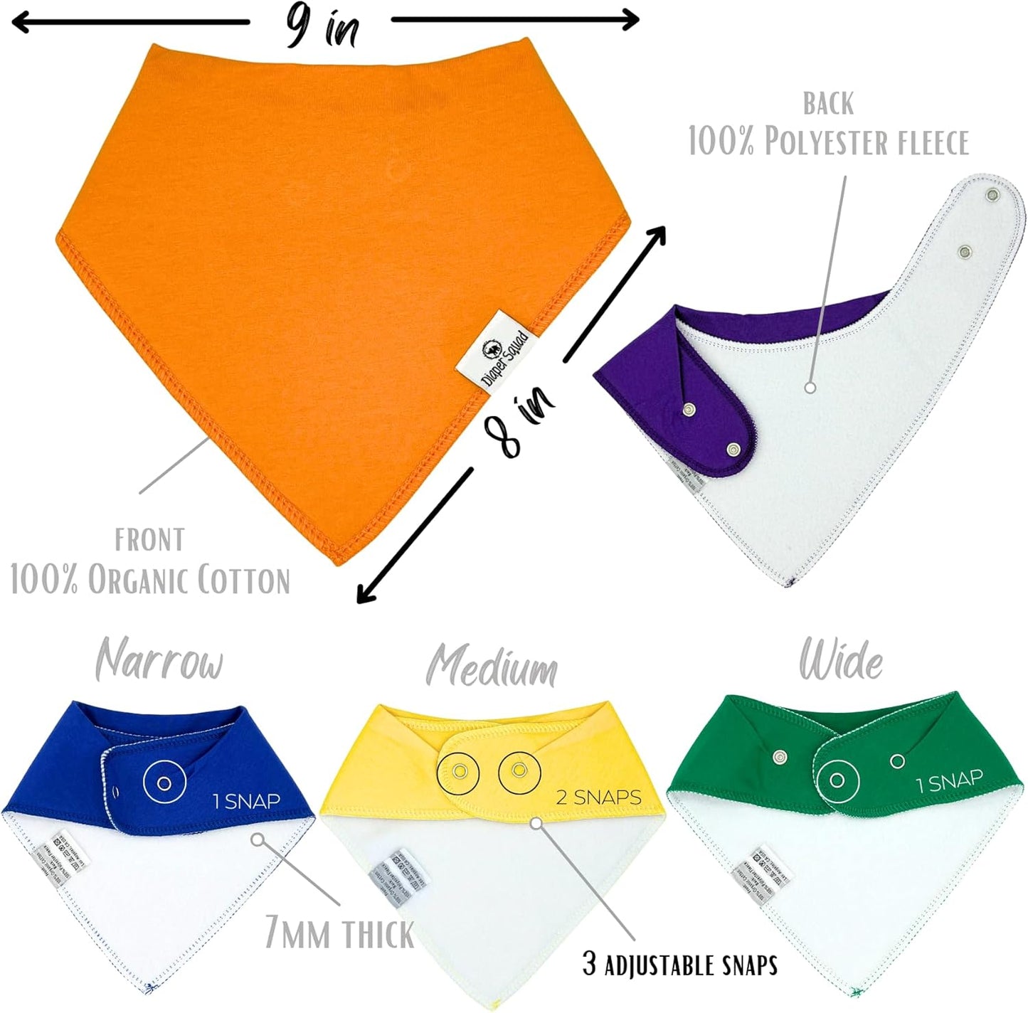 DiaperSquad's Baby Bibs for Drooling and Teething, Bibs for Boys, Baby Girl - Solid Cotton Baby Drool Bibs