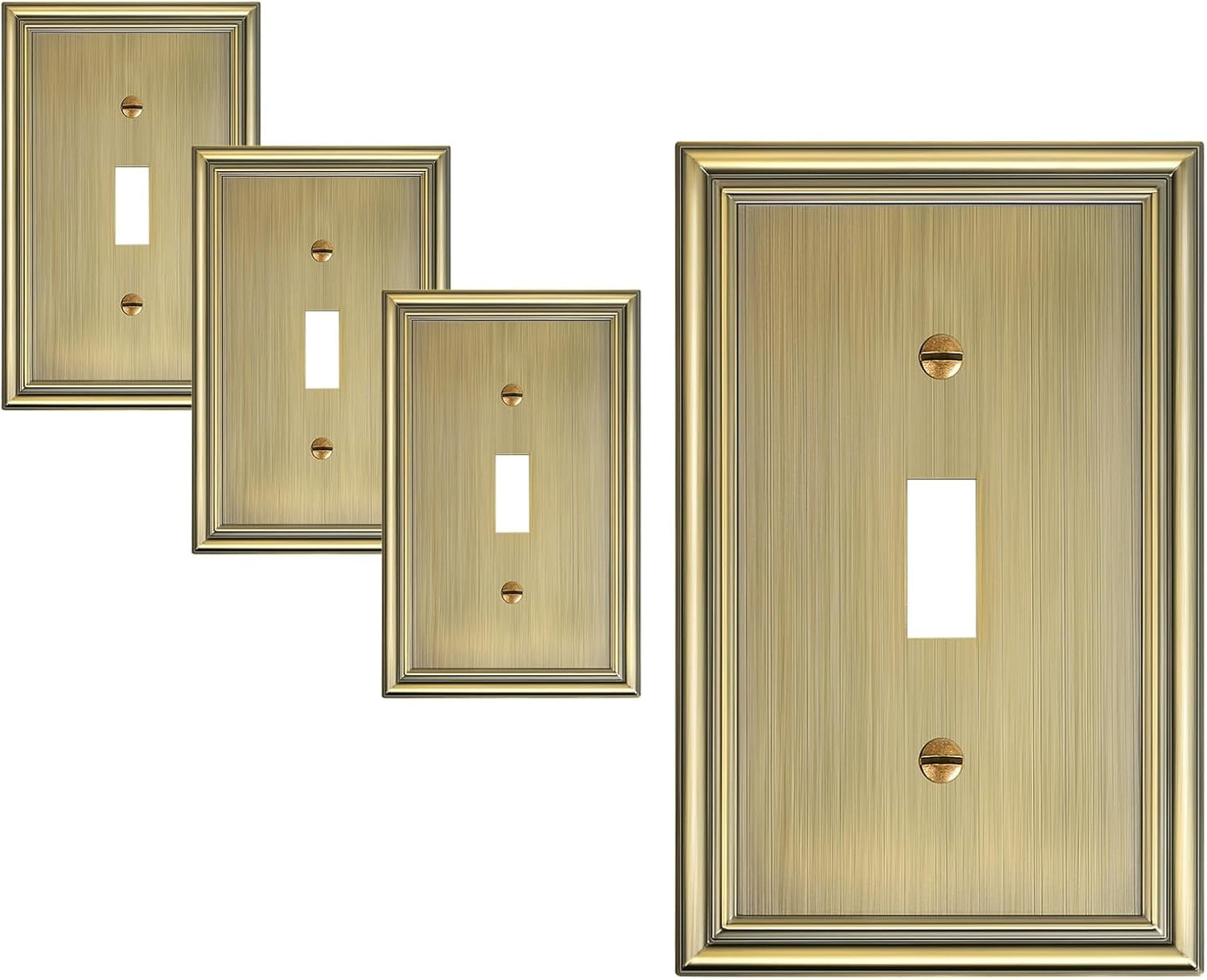 4-Pack Single Toggle Light Switch Cover Plate, Durable Solid Zinc Alloy Decorative Switch Plate Covers, Antique Brass 1 Gang Wall Plate, Corrosion Resistant