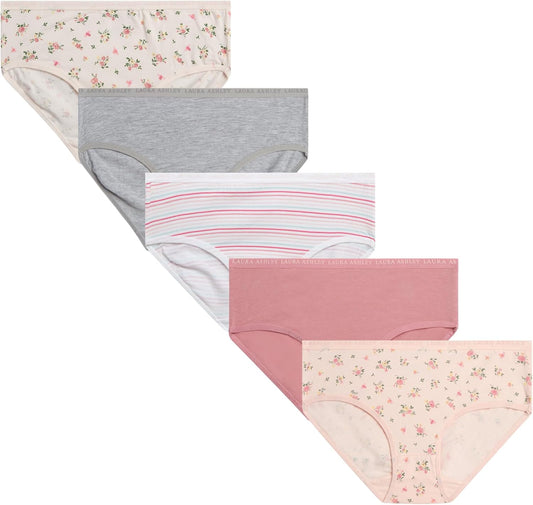 Laura Ashley Girls Underwear - 5 Pack Soft Stretch Breathable Panties for Girls - Lightweight Cotton Panties (Size: 4-12)