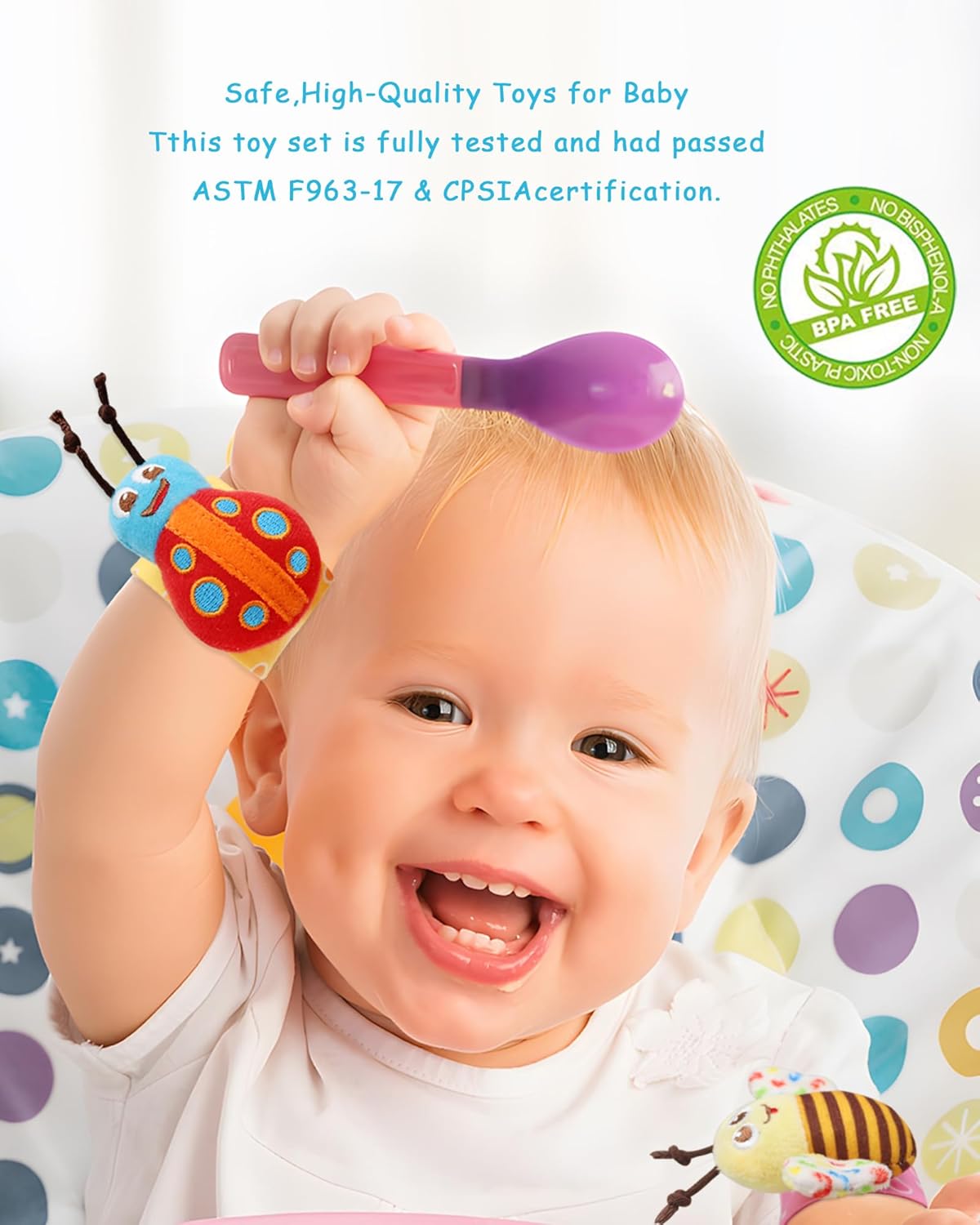 Wrist Rattles Foot Finder Rattle Sock Baby Toy, Hanging Rattle Toy, Hand Bracelet Rattle, Feet Leg Ankle Socks, Activity Rattle Present Gift for Newborn Infant Babies Boy Girl-12pcs A