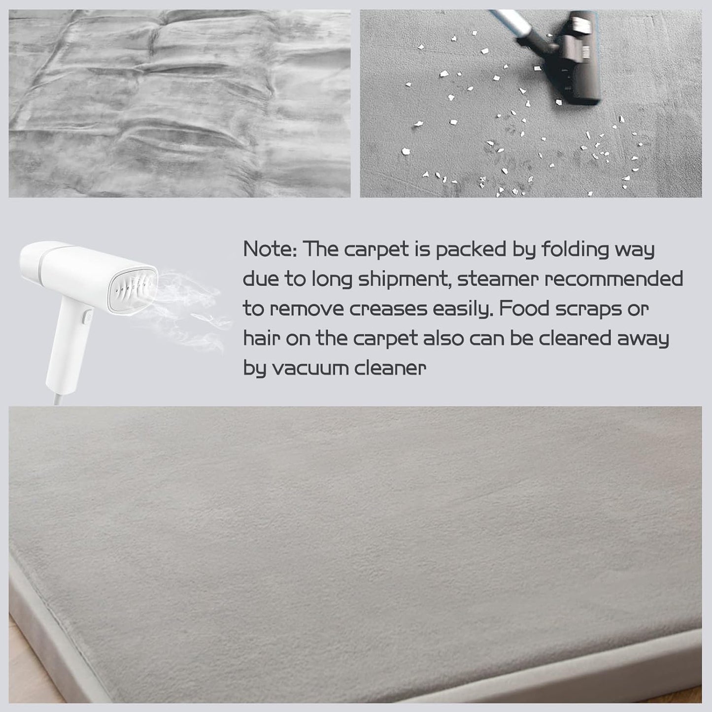 MAXYOYO Grey Coral Velvet Area Rug, Thick Japanese Tatami Mat Living Room Carpet with Non-Slip Backing, Large Solid Color Mat for Bedroom Dormitory Yoga, 78 by 78 inch