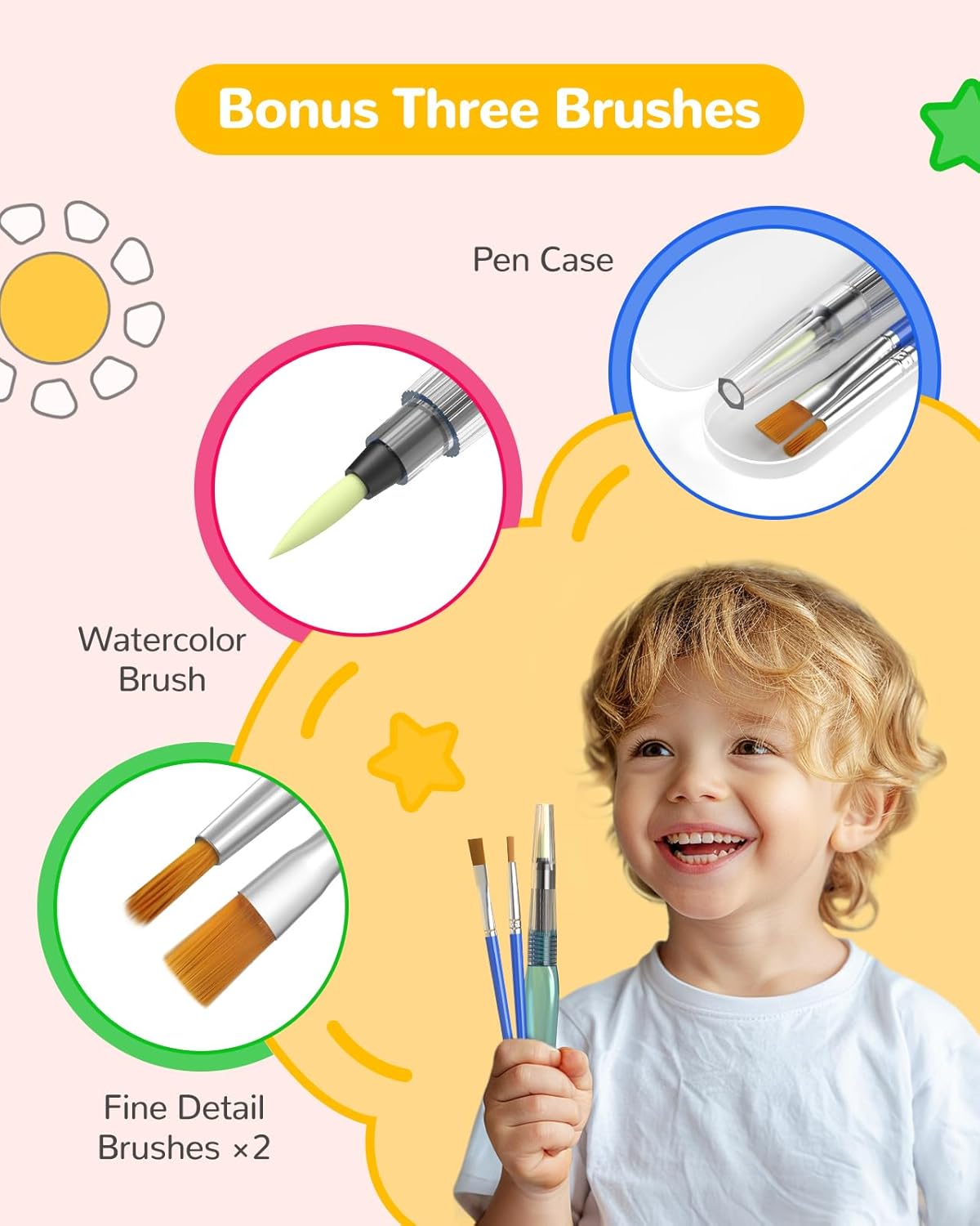 TECJOE Paint with Water Coloring Books for Toddlers, Princess Series Watercolor Set with 3 Brushes, Mess Free Painting Activity for Kids Ages 4 5 6 7 8, Arts & Crafts Toy