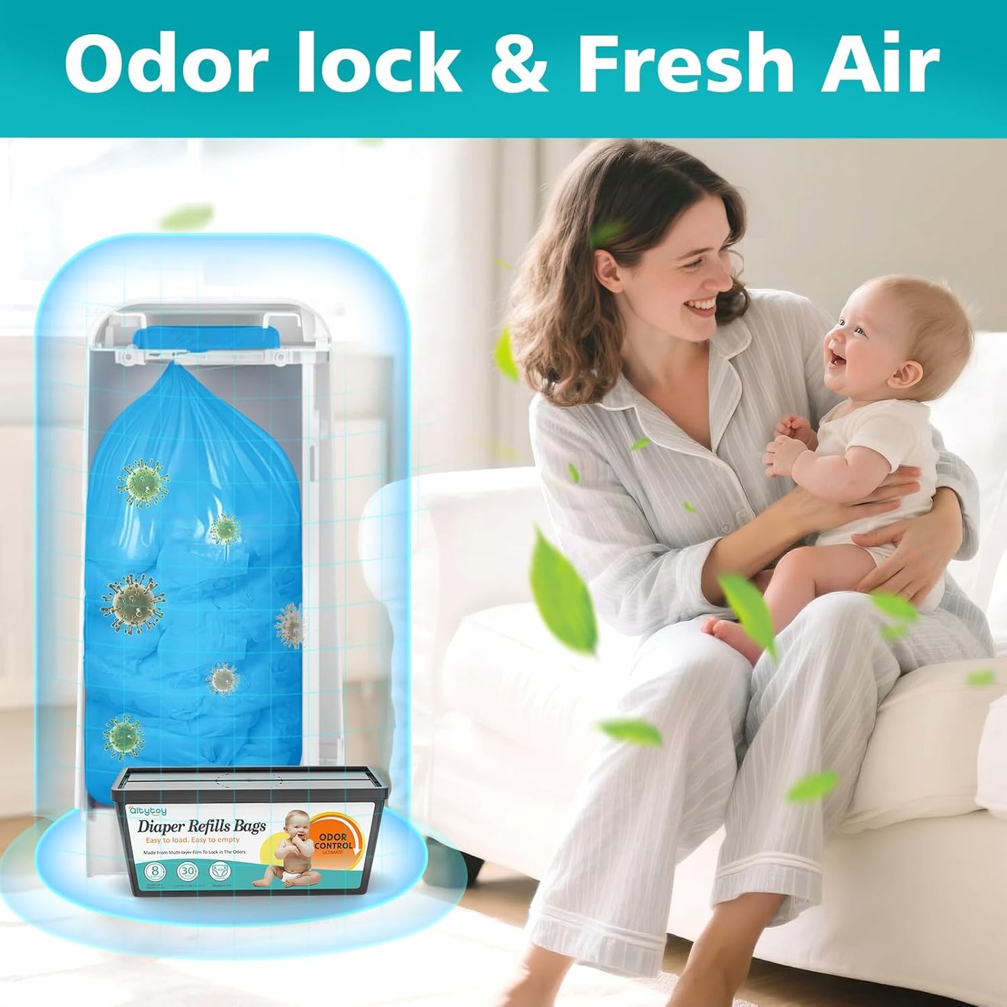 Refills Compatible with Diaper Genie Easy Roll Signature & Platinum Diaper Pail,4-Pack (120 Bags) for 5600 Newborn Diapers,7-Layer Powerful Odor Control.Extra Thickness,Durable & No Tear