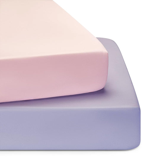 TILLYOU Baby Crib Sheets for Boys Girls, Super Soft Toddler Bed Sheets, 2 Pack Sheets for Standard Crib Mattress 28x52in, Light Purple and Light Pink