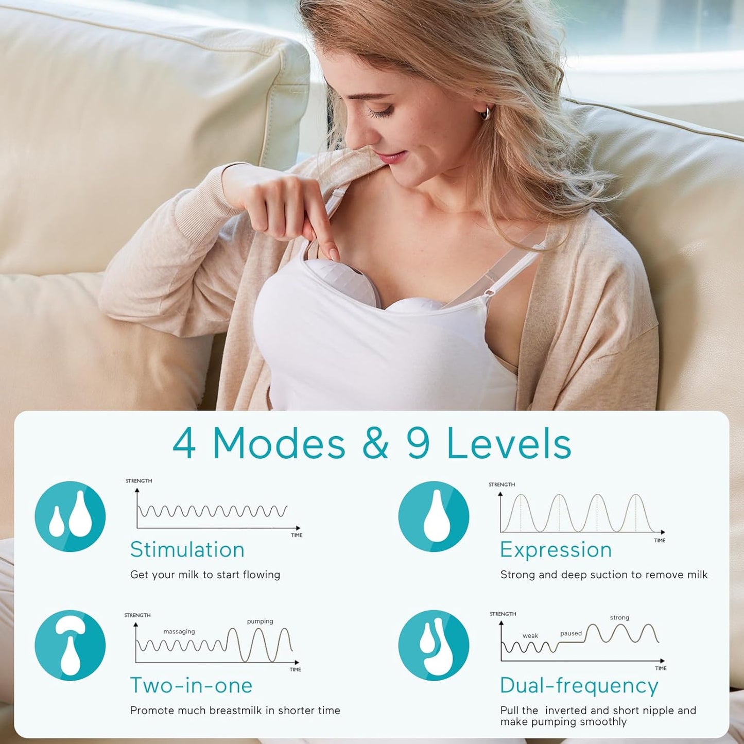 Paruu P10 Hands Free Breast Pump Wearable, 338mmHg Strong Suction, Low Noise, 4 Modes & 9 Levels, Electric Breast Pump Portable, Smart Display, 19/21/24/28mm Insert/Flange, 2 Pack (White)