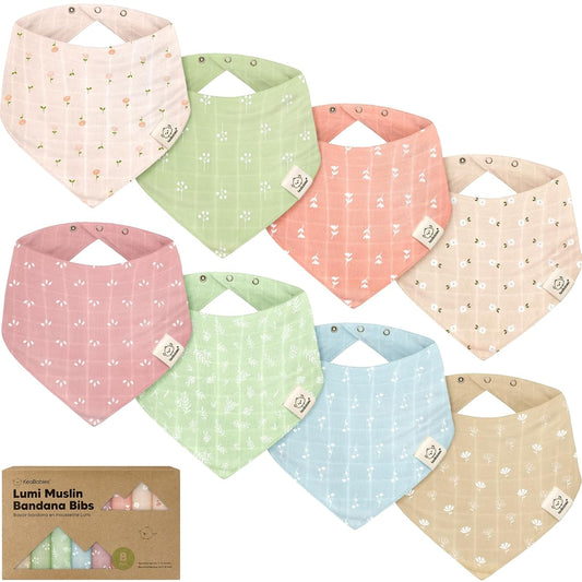 8-Pack Muslin Baby Bibs for Boys, Girls - Muslin Bandana Drool Bibs for Baby Girl & Boy, Drooling Newborn, Teething Toddler, Infant 0-36 Months, 100% Cotton Extra Absorbent & Soft(Wild Bloom)