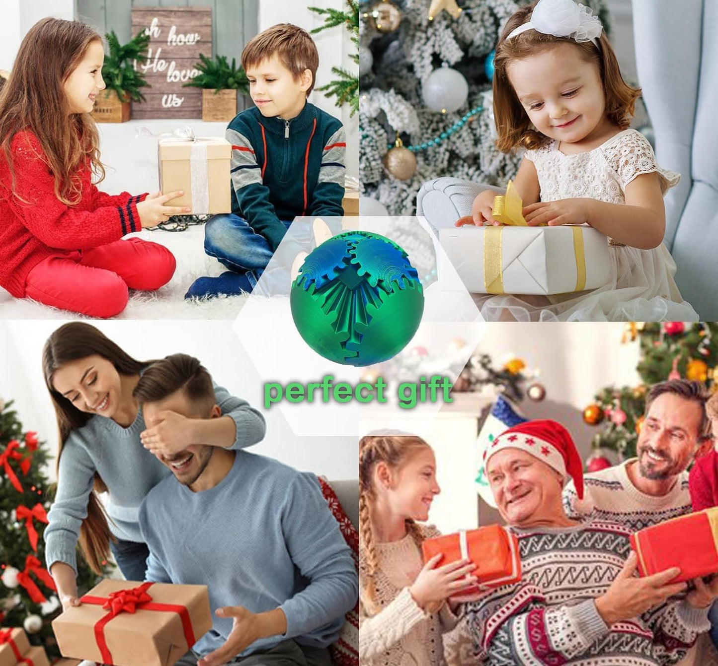 Gear Ball for ADHD 3D Printed Gear Ball Steampunk Whirling Wonder Fidget Toy Gearsphere Gear Ball for Stress and Anxiety Relaxing Fidget Ball Ideal for Sensory Needs and Autism (Laser Blue Green)