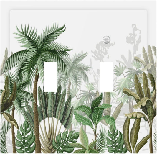 Palm Tree Banana Leaf Green Rainforest Natural Landscape Decorative Switch Plates 2 Gang Double Toggle Outlet Light Switch Cover Wall Plate Electrical Faceplate for Bed Room Living Room Decor