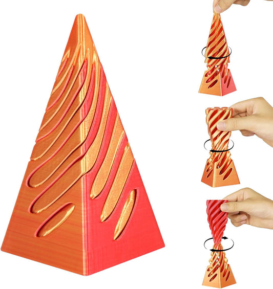 Impossible Pyramid Passthrough Sculpture, 3D Printed Spiral Cone Fidget Toys, Anxiety Relief Pass Through Pyramid Fidget Toy, Stress Relief Desk Toy Adults, Christmas, Birthday Gifts (Gold Red)
