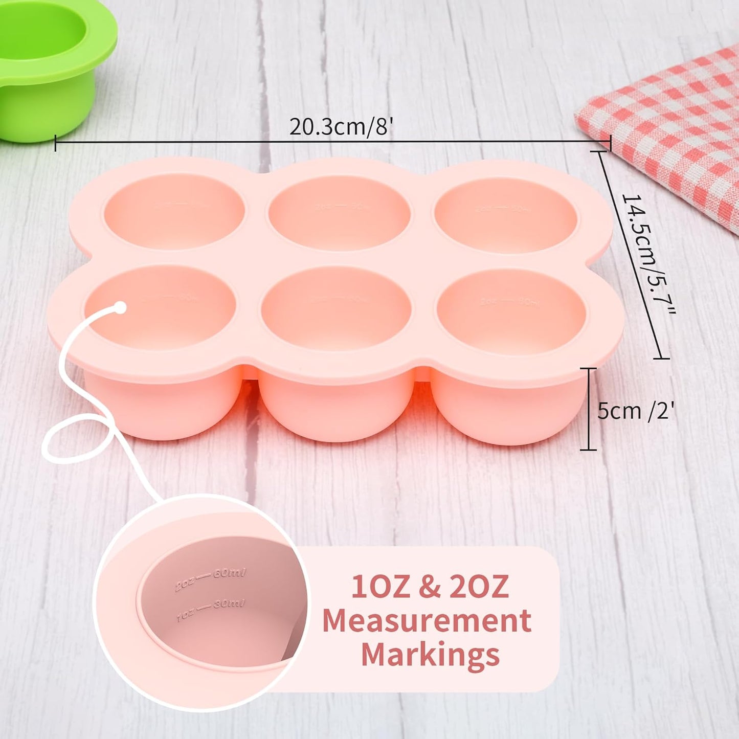 Baby Silicone Freezer Tray with Clip on Lid, 6 x 3 OZ Baby Silicone Freezer Molds, Silicone Storage Container for Homemade Baby Food, Fruit Purees & Vegetables (Gossamer Pink)