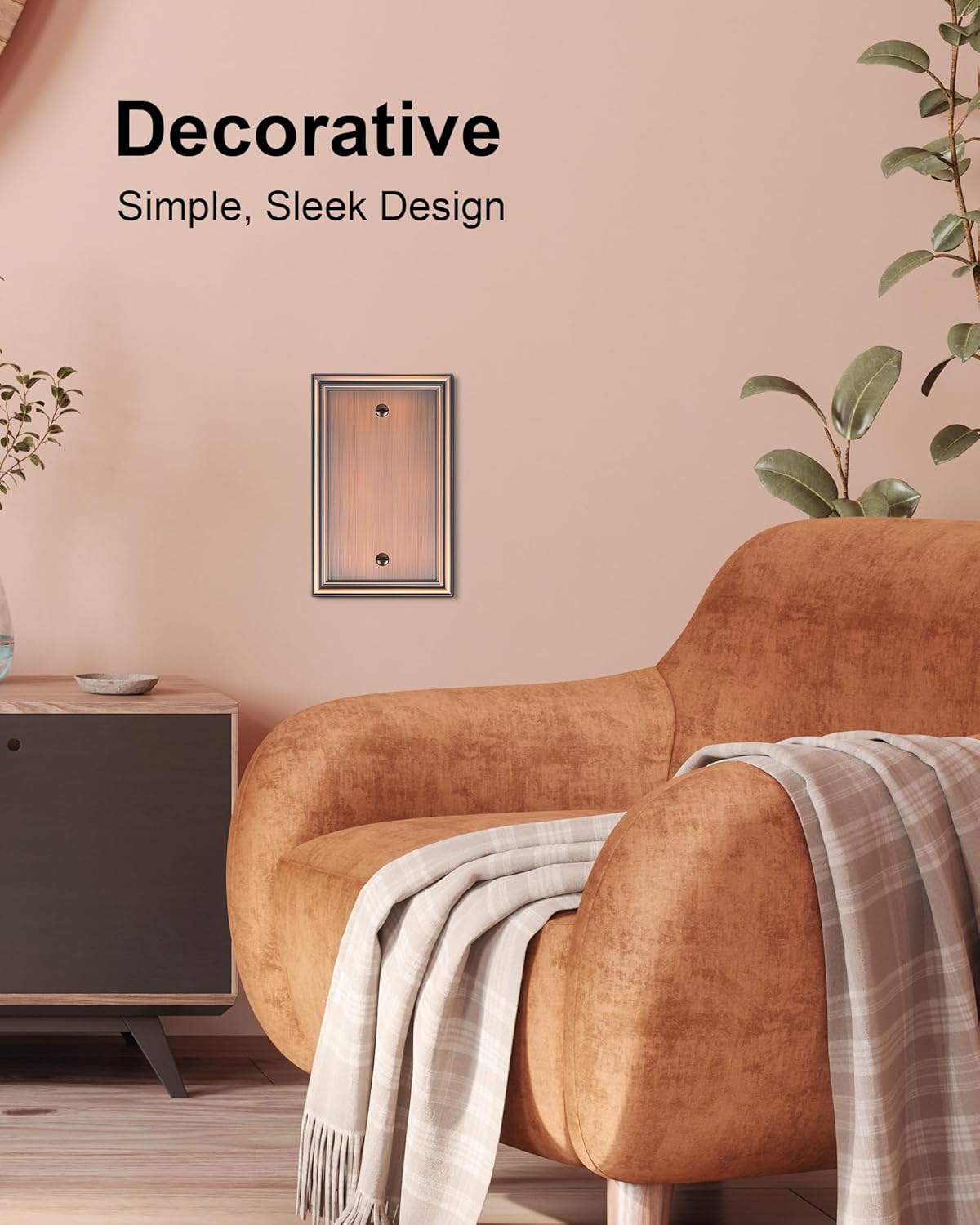 2-Pack Single Blank Wall Plates, Durable Solid Zinc Alloy Blank Outlet Covers, Decorative Antique Copper Wall Plate Cover for Unused Outlets/Switches, Corrosion Resistant