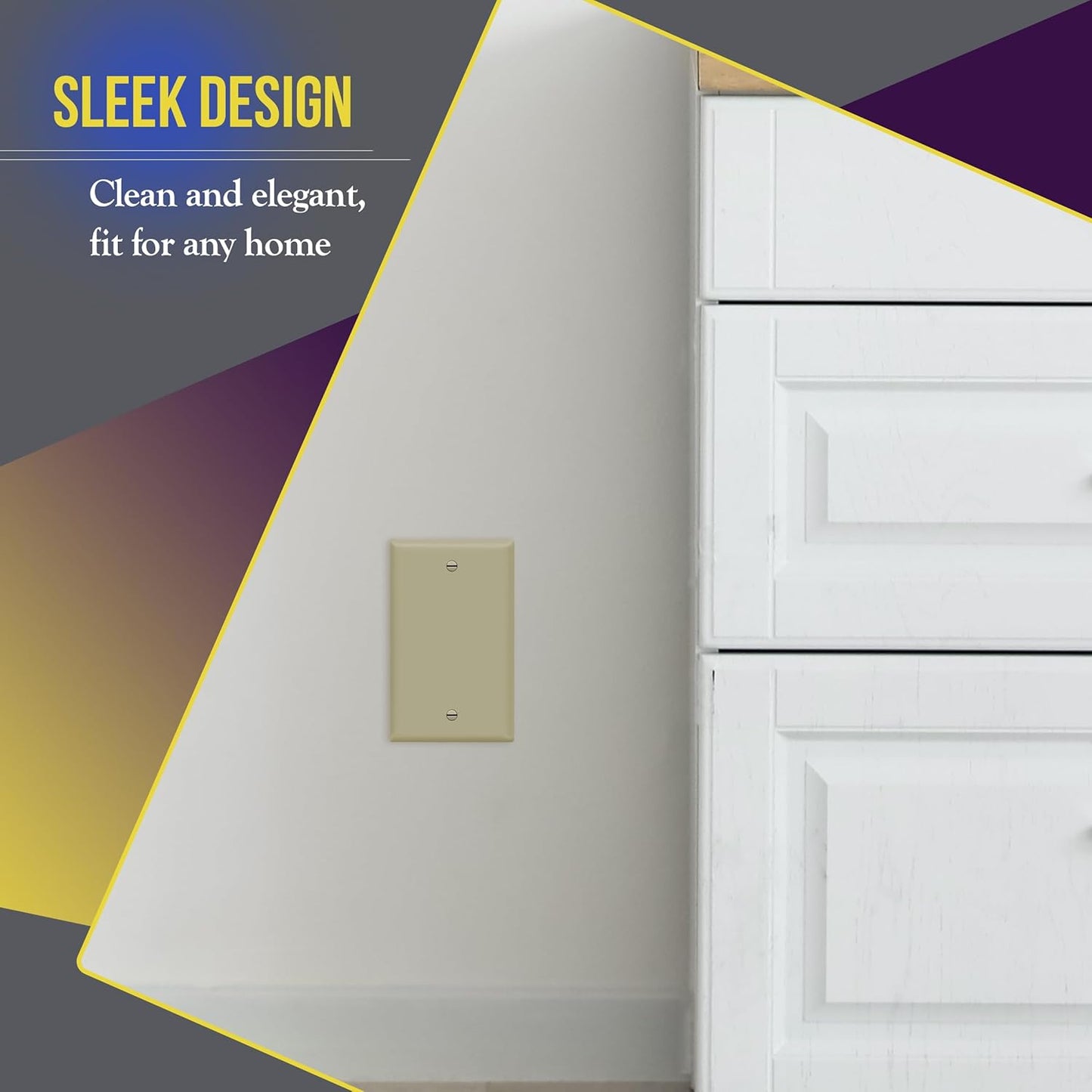 ENERLITES Blank Device Wall Plate, Gloss Finish, Standard Size 1-Gang 4.50" x 2.76", Polycarbonate Thermoplastic, 8801-I, Ivory