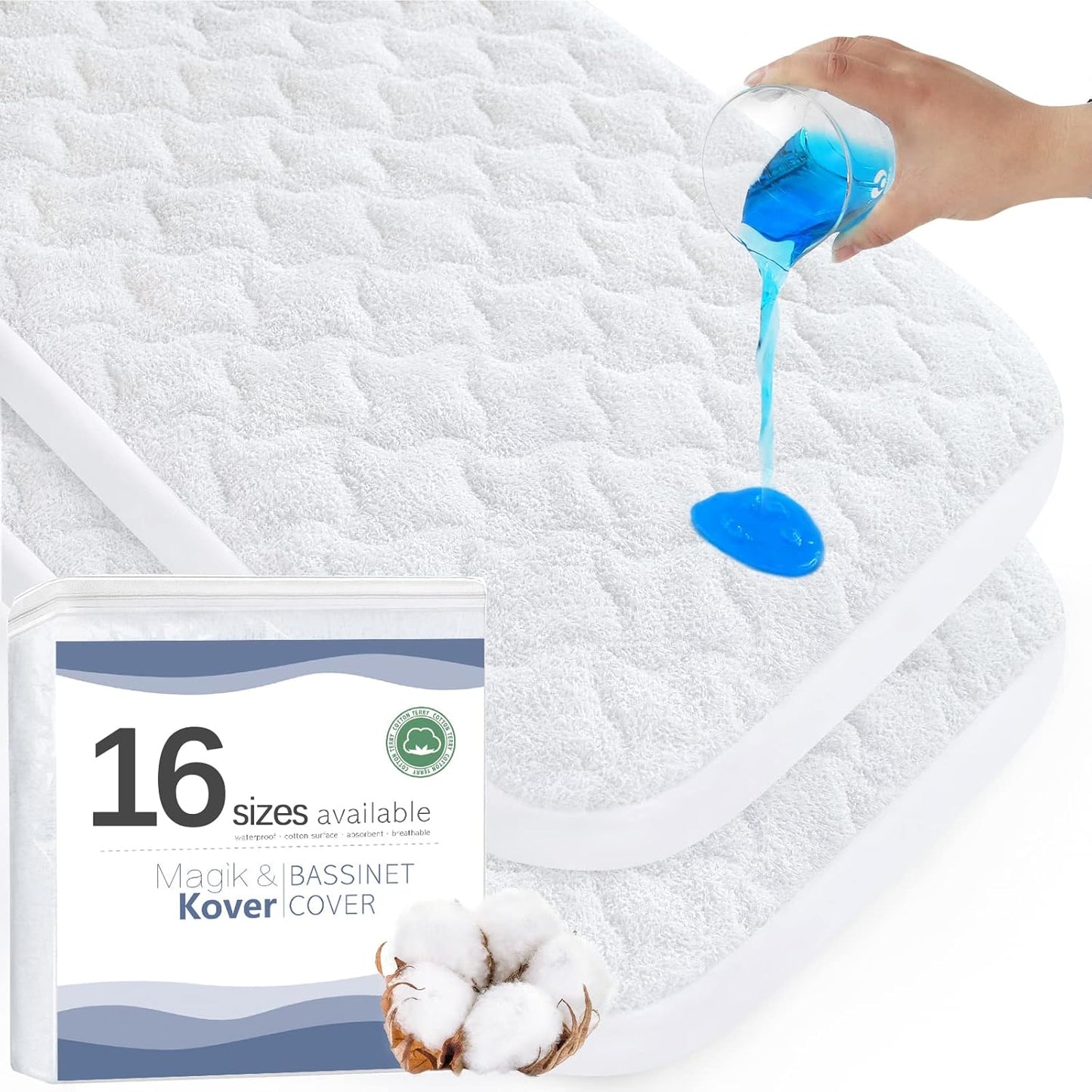 Baby Bassinet Mattress Pad Cover, Fits for Ingenuity Dream & Grow/Chicco LullaGo Anywhere/Dream On Me Poppy/Simmons Kids By The Bed Twin City Bassinet, Waterproof Bassinet Mattress Protector,15" x 31"