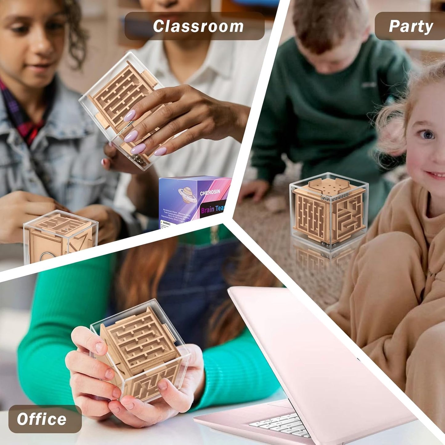 Fidget Puzzle Cube Toy for Adults - 6-Sided Wooden Brain Teaser Magic Cube for Anxiety Relief,Handheld Fidget Maze Cube IQ Balance Games for Travel,Birthday Gifts for Kids Men Teenage Boys