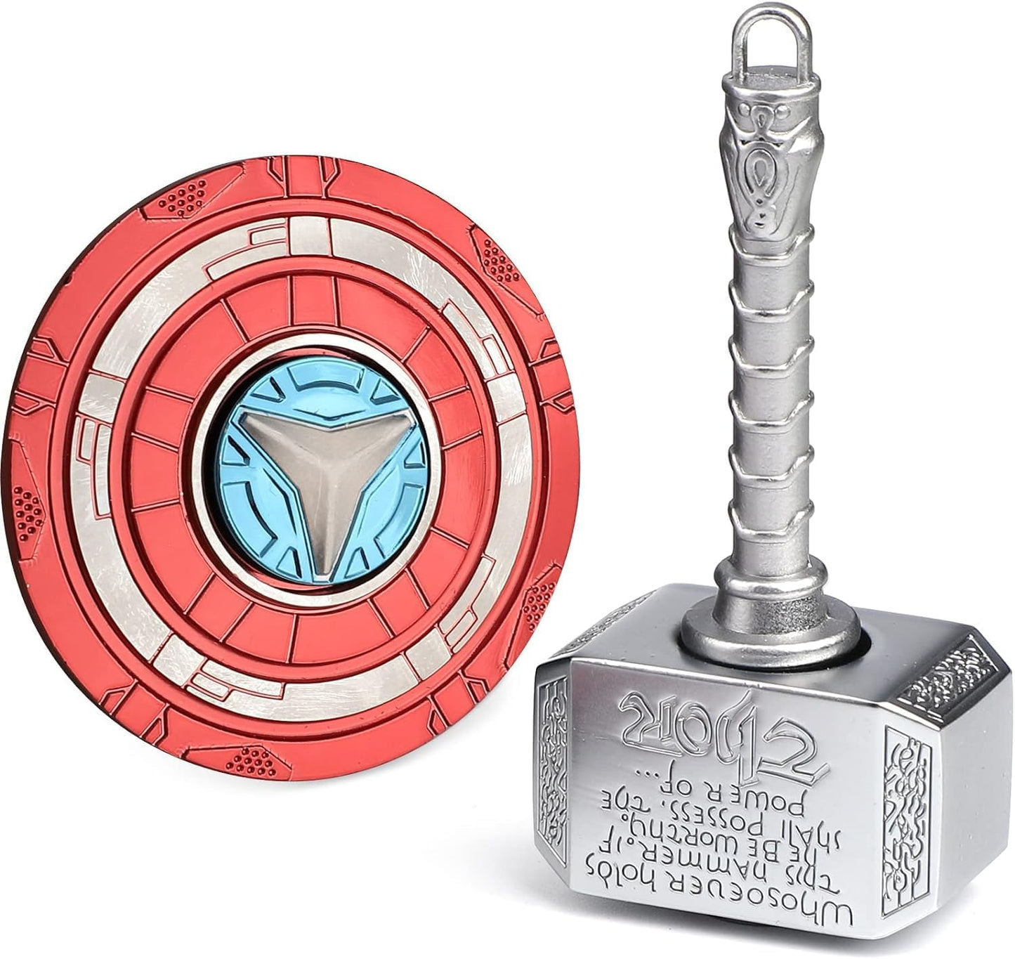 Thor's Hammer Fidget Spinner Toy, Metal 2 in 1 Mjolnir Hammer for Kids Adults, Shield Keychain Infinity Cube for Office Stress Relief, Goody Bag Filler, 2 Pack Birthday (with Case)