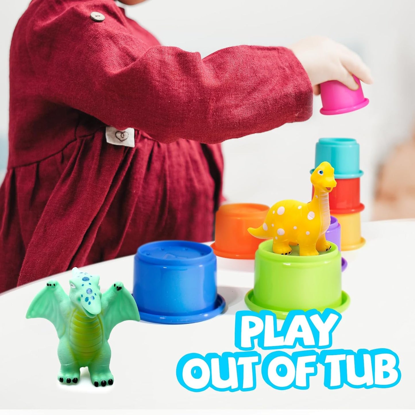 Hely Cancy No Hole Baby Dinosaur Bath Toys for Toddler, Mold Free Kids Bathtub Pool Toys (Dino+Cup)