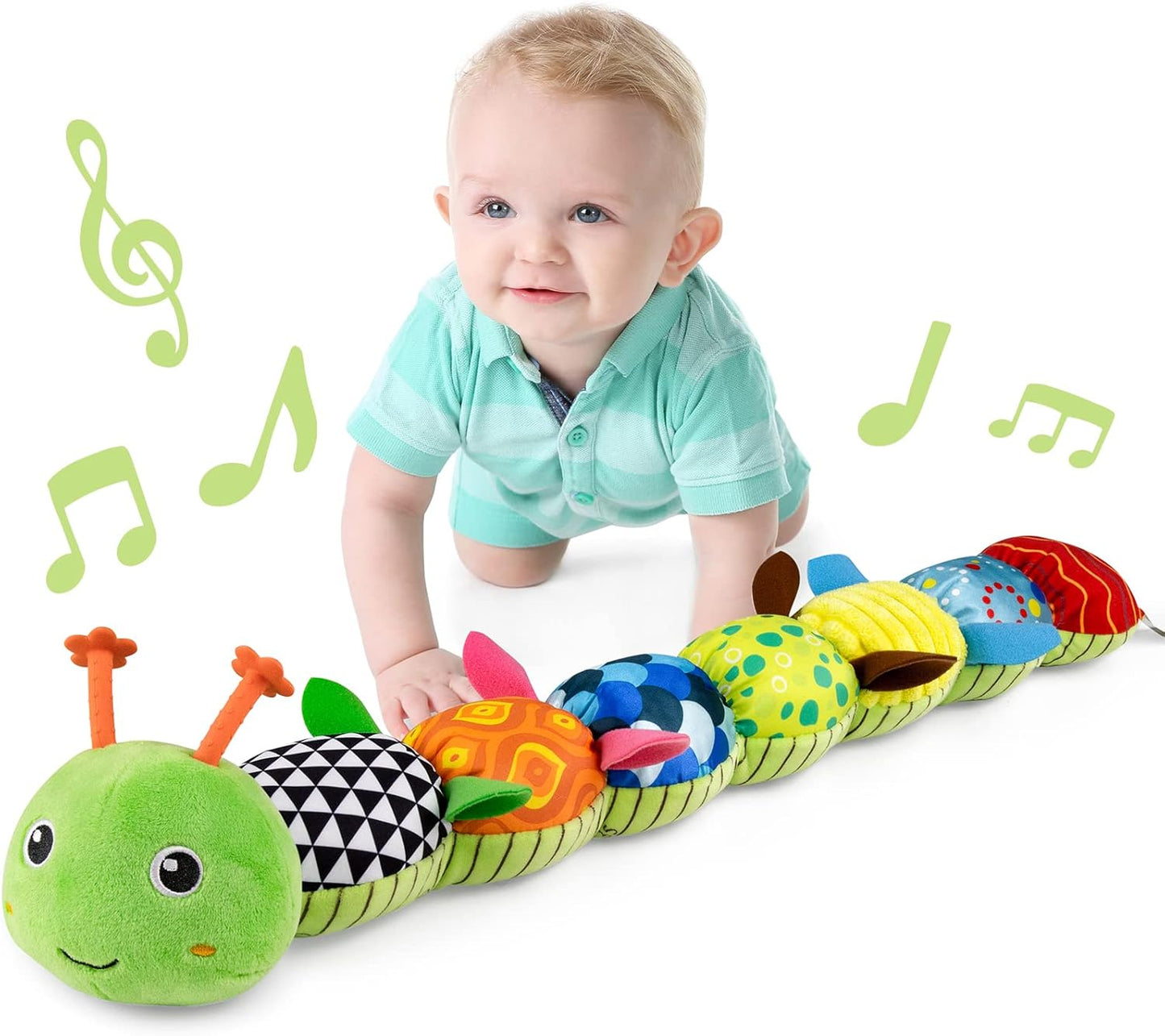 LIGHTDESIRE Baby Toys Musical Caterpillar,Infant Stuffed Animal Toy with Crinkle and Rattles,Soft Sensory Toys with Textures for Tummy Time Newborn Boys Girls 0 3 6 12 Months(Green)