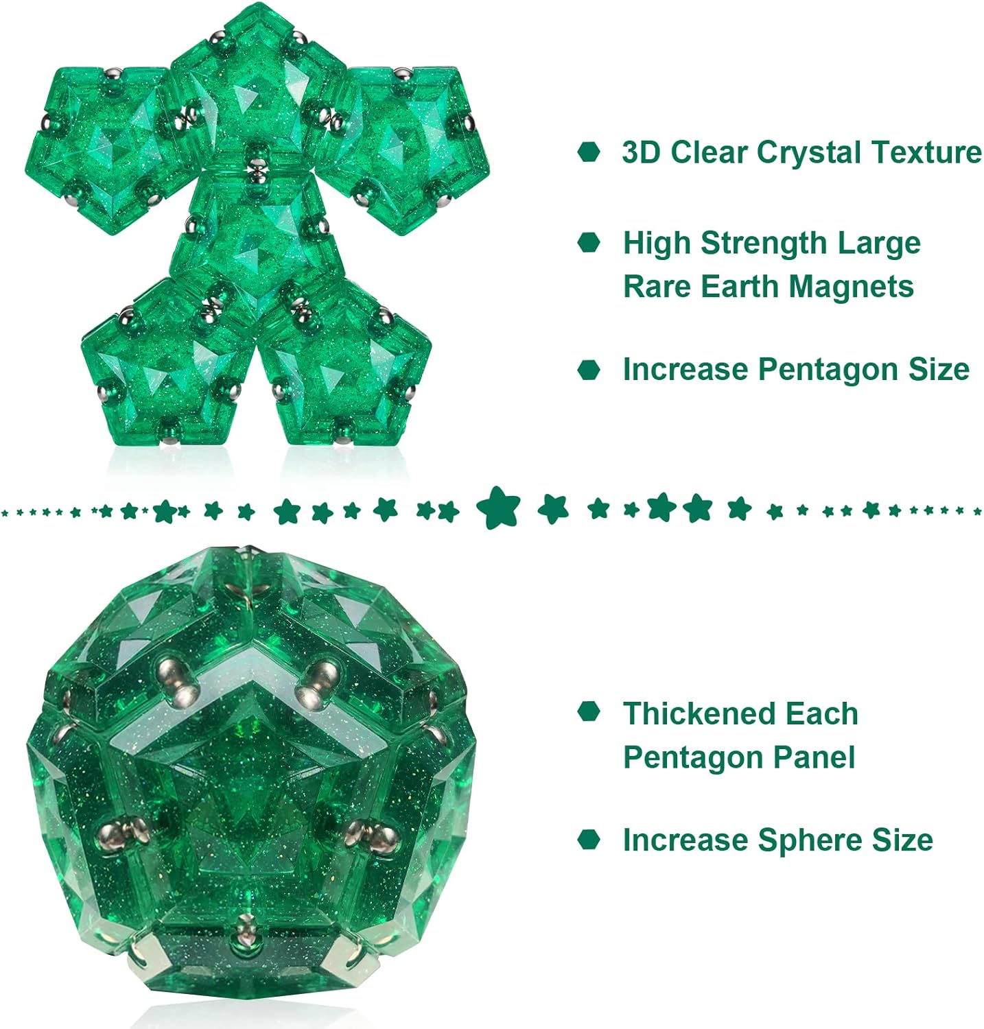 Magnetic Fidget Sphere Magnets Balls - Crystal Green Holographic Glitter - Magnet Fidgets Toy - 12 Piece Set - Creativity Beyond Imagination, Inspirational, Recreational, Desk Toys for Adults