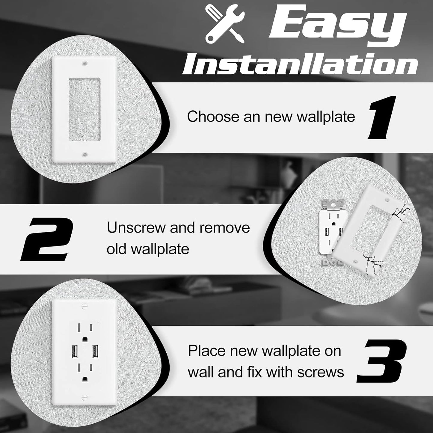 Decorator Wall Plate 1-Gang Light Switch Plate Outlet Cover,Unbreakable Polycarbonate Thermoplastic, White (10-Pack, Single Decorator-White)