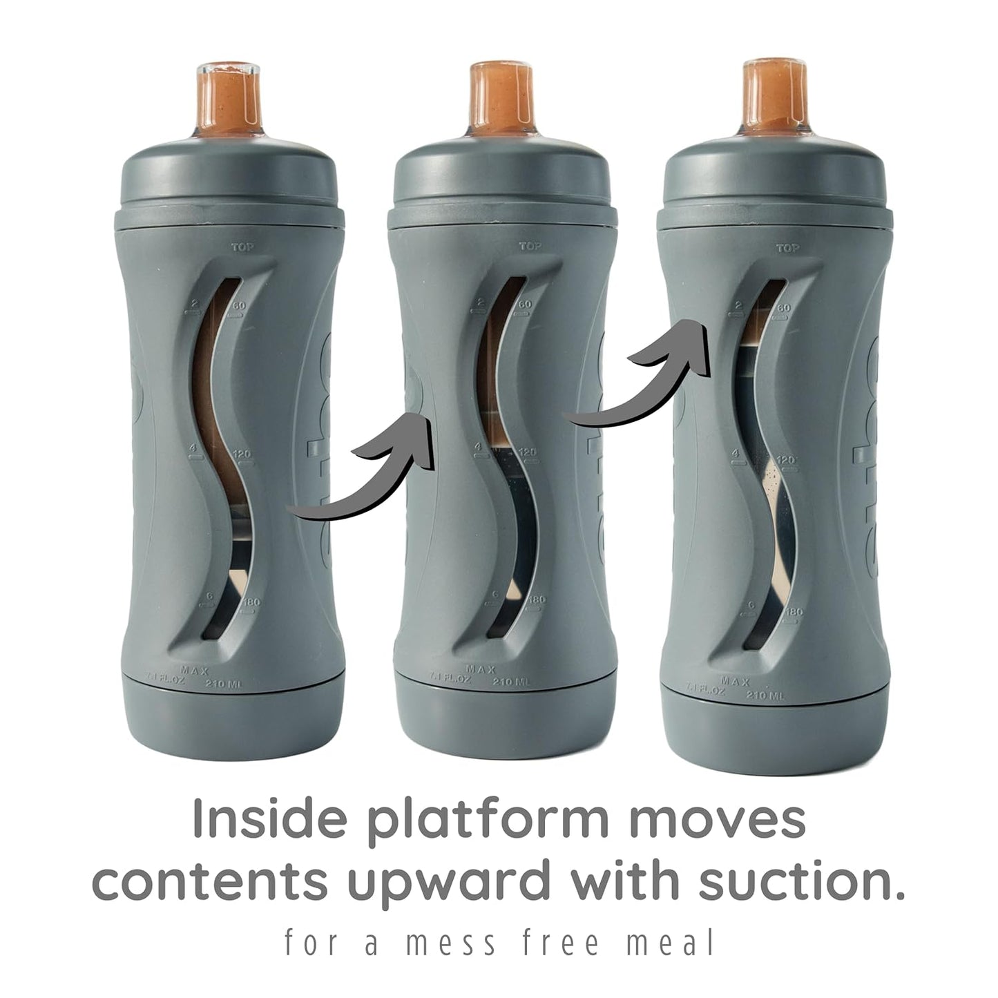 Subo Baby Food Bottle | No Mess Baby Toddler Self Feeder | Squeeze Free Design for Purees, Smoothies, Yogurt, Oatmeal, or Thickened Liquids | Reusable Silicone Washable Cup (Charcoal)