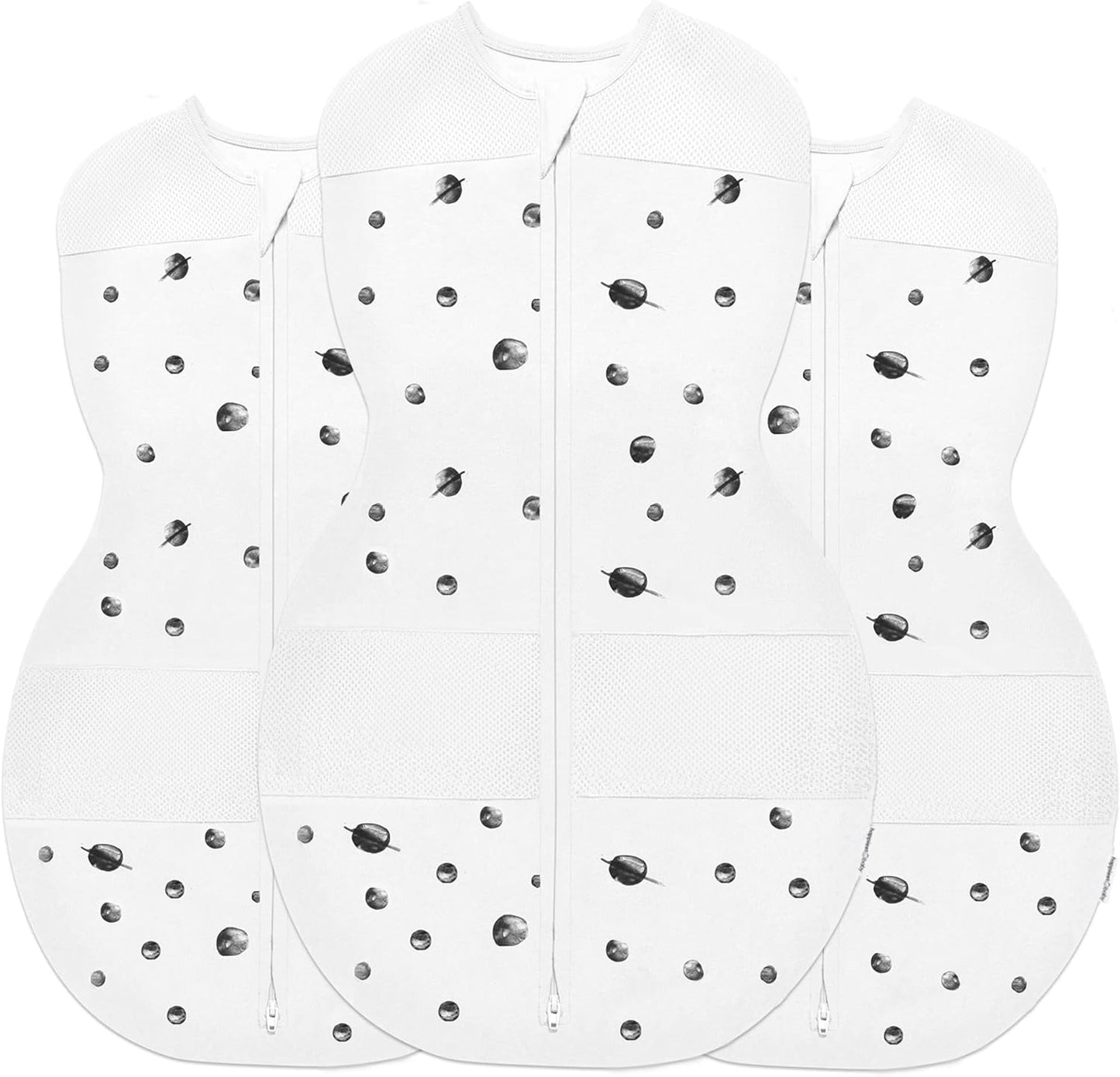 Happiest Baby Sleepea 5-Second Swaddle - 100% Organic Cotton Baby Swaddle Blanket - Doctor Designed Promotes Healthy Hip Development - 3-Pack Newborn Bundle (Ivory Planets, 2 x Small, 1 x Medium)