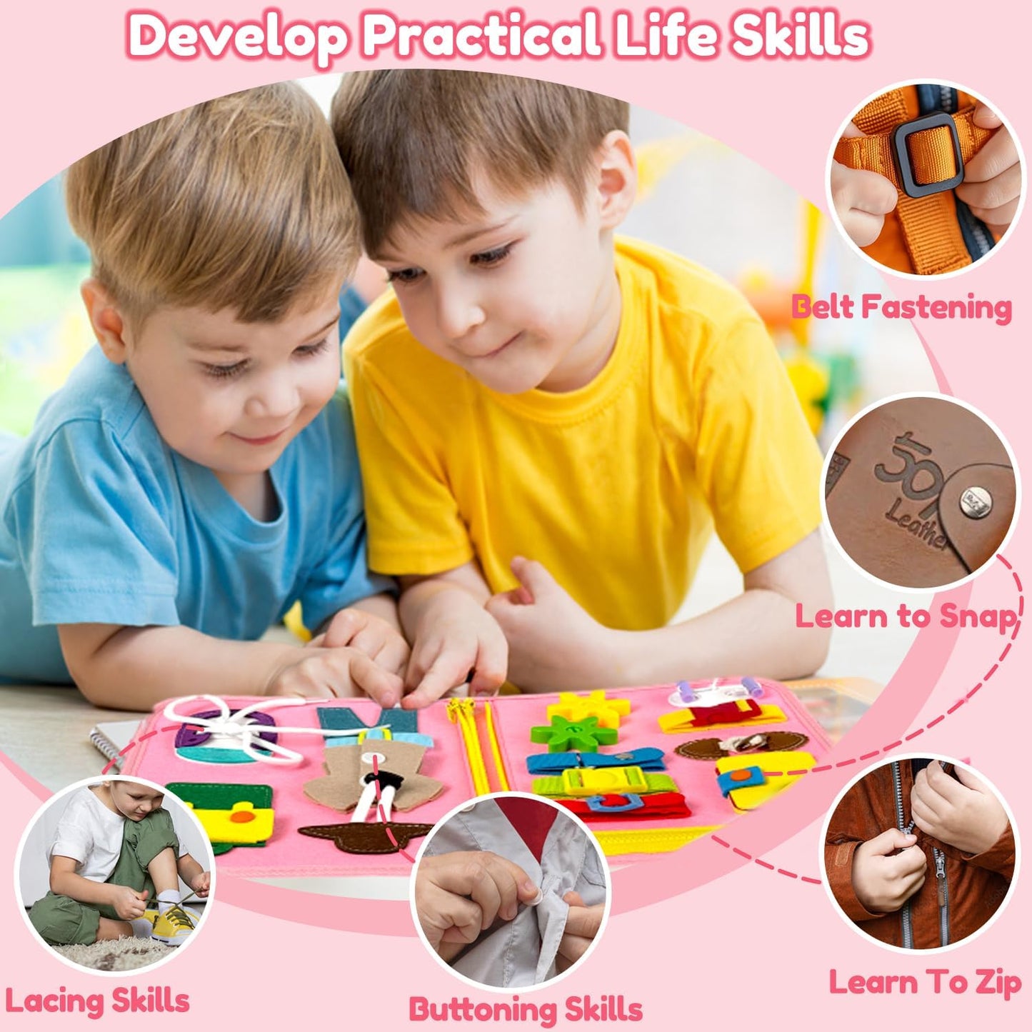 Qizfun Busy Board Book Montessori Toys for 1 2 3 4 Year Old, Girl Birthday Gifts, Educational Sensory Learning Toy for Toddlers 1-3, Car Airplane Travel Activities Toys for Kids Ages 2-4 Year Old