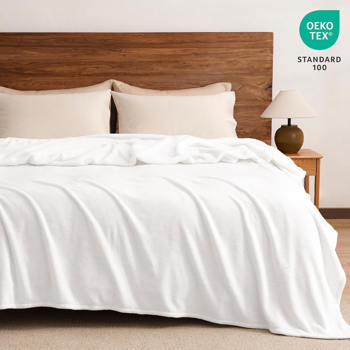 PHF Ultra Soft Fleece Blanket Twin Size, No Shed No Pilling Luxury Plush Cozy 300GSM Lightweight Blanket for Bed, Couch, Chair, Sofa Suitable for All Season, 66" x 90", White