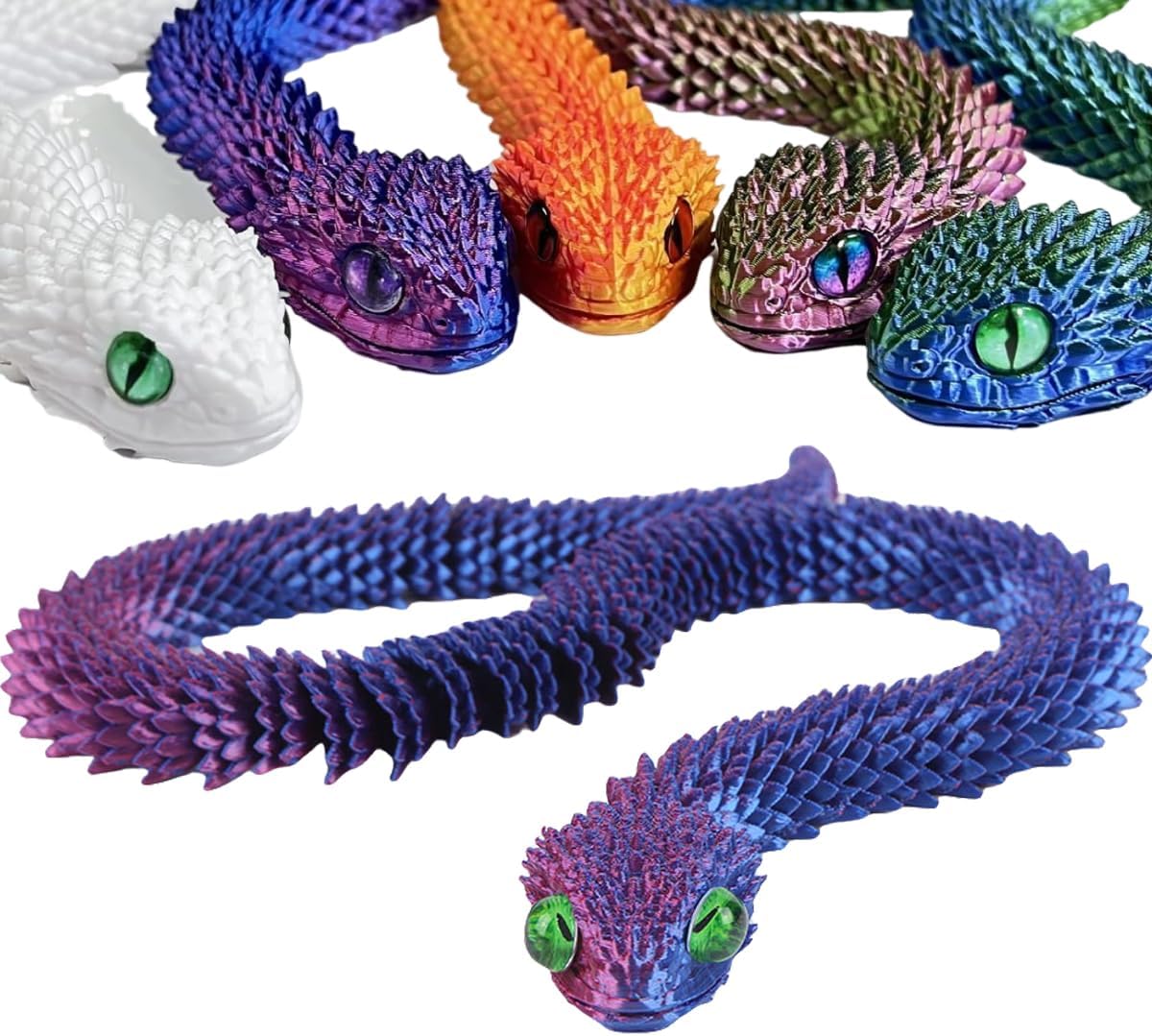 3D Printed Animals-Snake Viper, 24 in Surprise Mystery Snake Fidget Toy Creative Toy 3D Printed Articulated Snake Collectibles Home Office Executive Desk Decor (Red Blue)