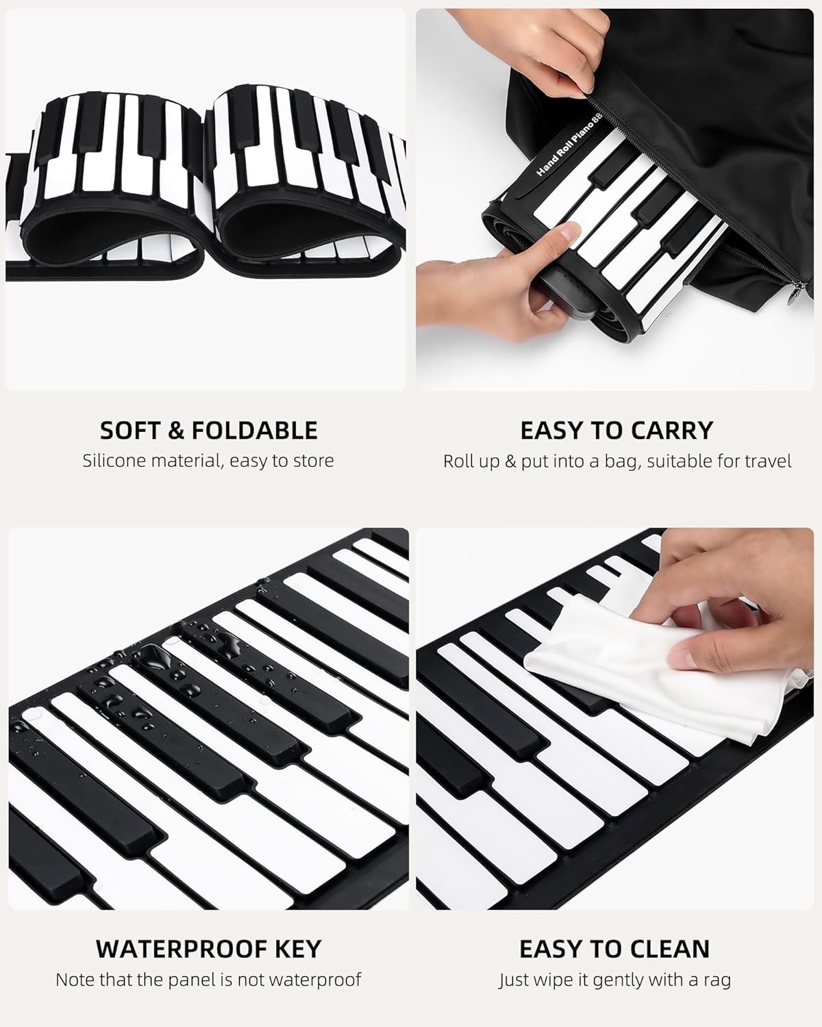 88 Keys Roll Up Keyboard Piano, Portable Electric Foldable Piano with Sustain Pedal, 14 Songs, 128 Tones, 128 Rhythms, Rechargeable & Dual BT Function, Music Gift for Beginners