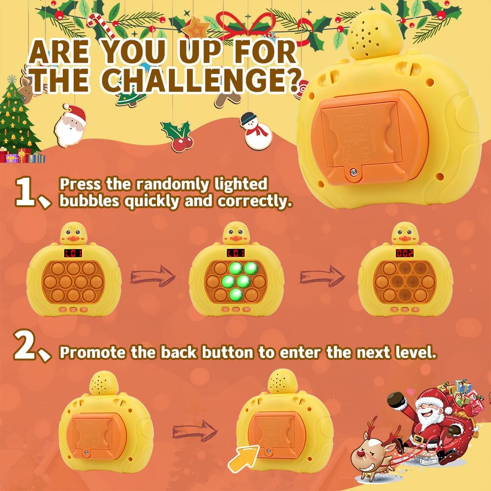 Upgraded Quick Push Pop Toy Fast Push Bubble Fidget Toys & Light up Pop it Game, Handheld Puzzle Sensory Games Toy, for Kids Boys Girls Teens Ideal Party Favors