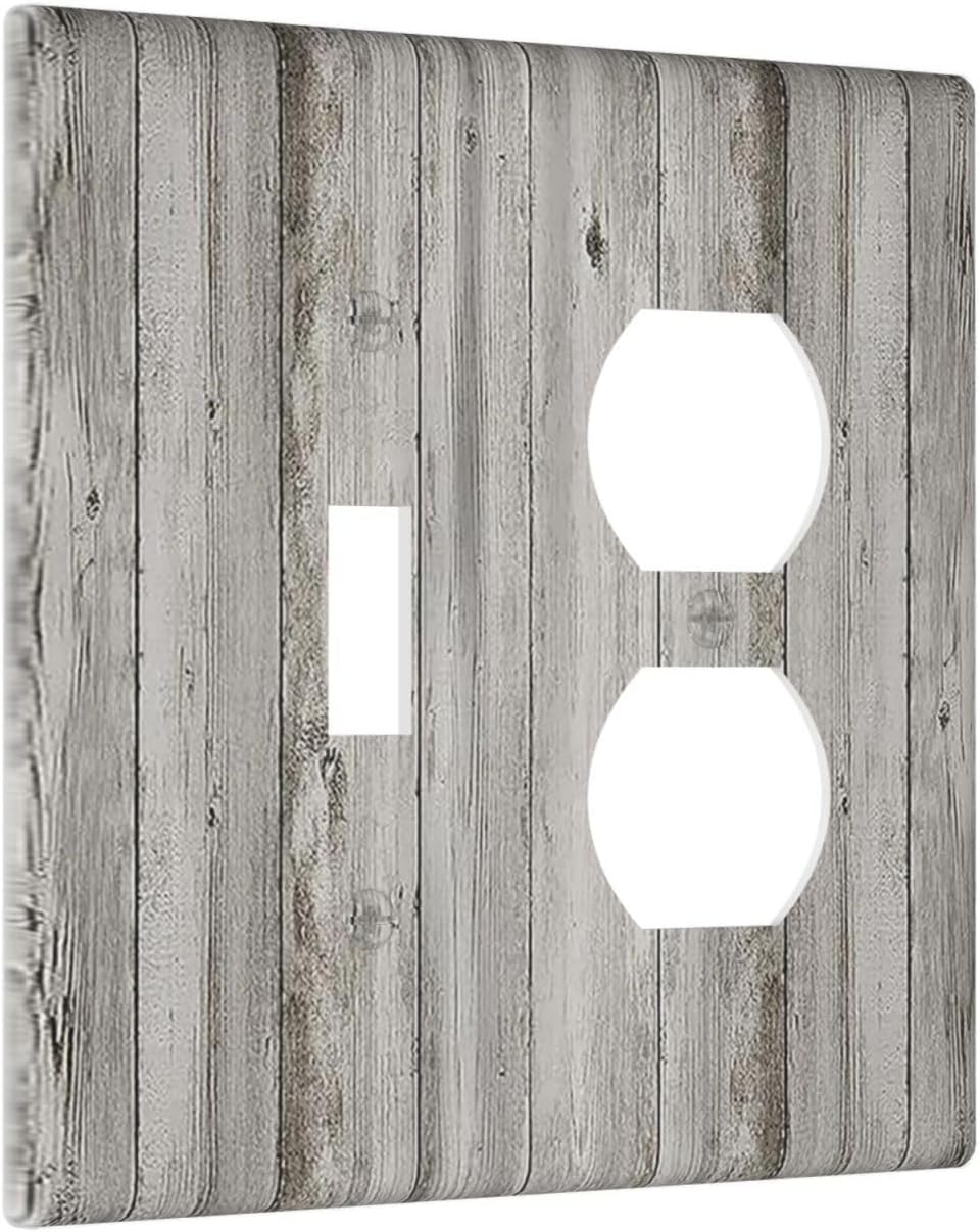 Wallplates Farmhouse Rustic Grey Barn Door Wood 1 Toggle 1 Duplex Switch Plate Electrical GFCI Faceplate Decorative Light Switch Covers for Bedroom Cabin Decor
