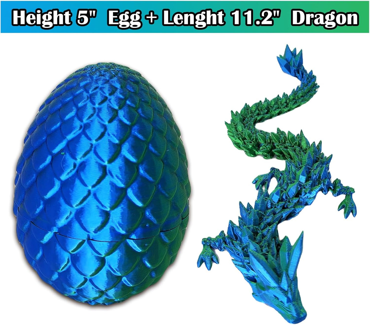 3D Printed Dragon Egg, 3D Printed Articulated Dragon Eggs with Dragon Inside, Crystal Dragon Fidget Toy, Adults Fidget Toys, Mystery Dragon Egg for Autism and ADHD（Laser Green）
