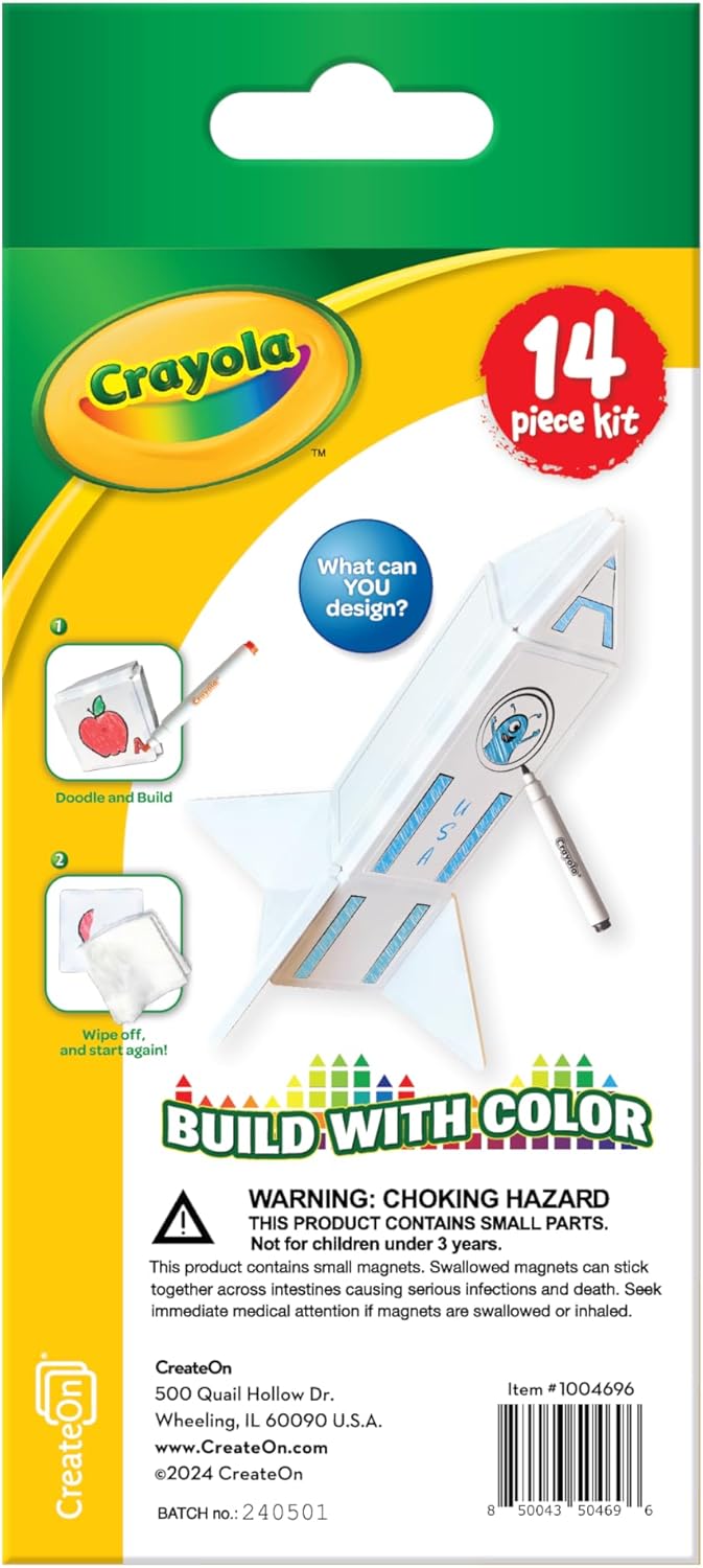 CreateOn Crayola Doodle Magnetic Tiles, Building Set for Kids, Magnetic Building Toys for Kids, STEM Travel Toys for Boys and Girls Ages 3+, 14-Piece Set (Doodle)