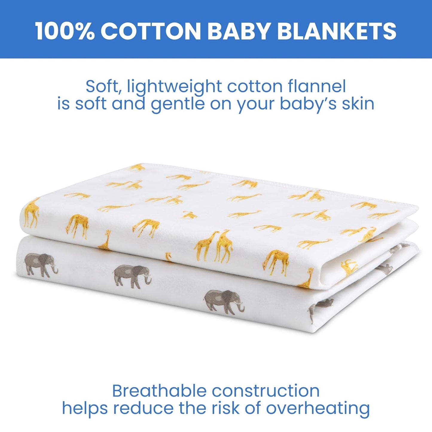 Delta Children 100% Cotton Flannel Baby Receiving Blankets for Girls and Boys – 30x30 Inches (Pack of 2), Safari Friends