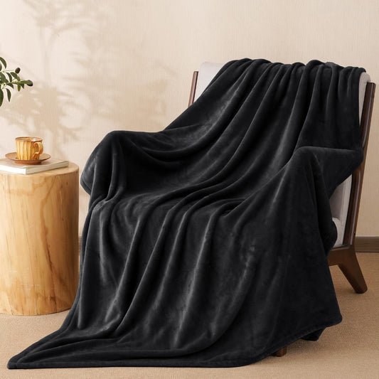 PHF Ultra Soft Fleece Throw Blanket, No Shed No Pilling Luxury Plush Cozy 300GSM Lightweight Blanket for Bed, Couch, Chair, Sofa Suitable for All Season, 50" x 60", Black
