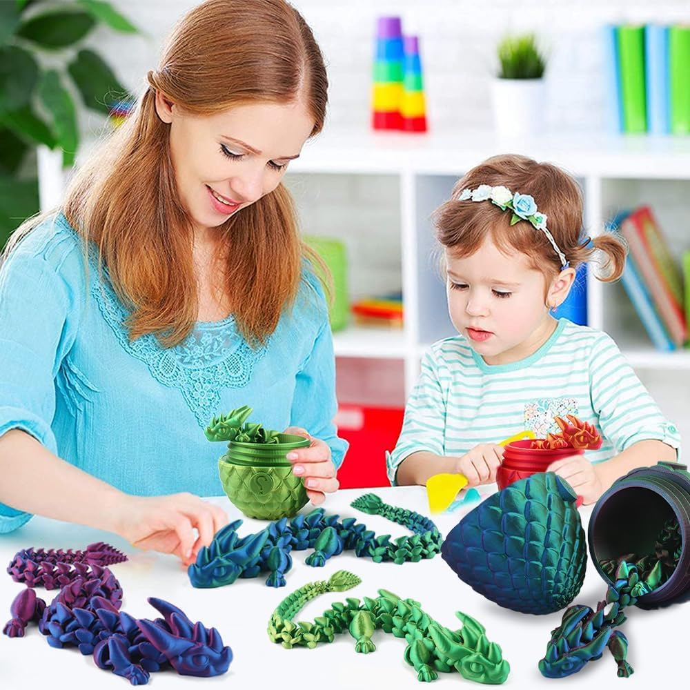 STONESTAR 3D Printed Dragon Fidget Toys, 12" Full Articulated Dragon in Mystery Egg, Home Office Decor Executive Desk Toys Xmas/Easter Gift for Dragon Lovers (Laser Purple/Green)