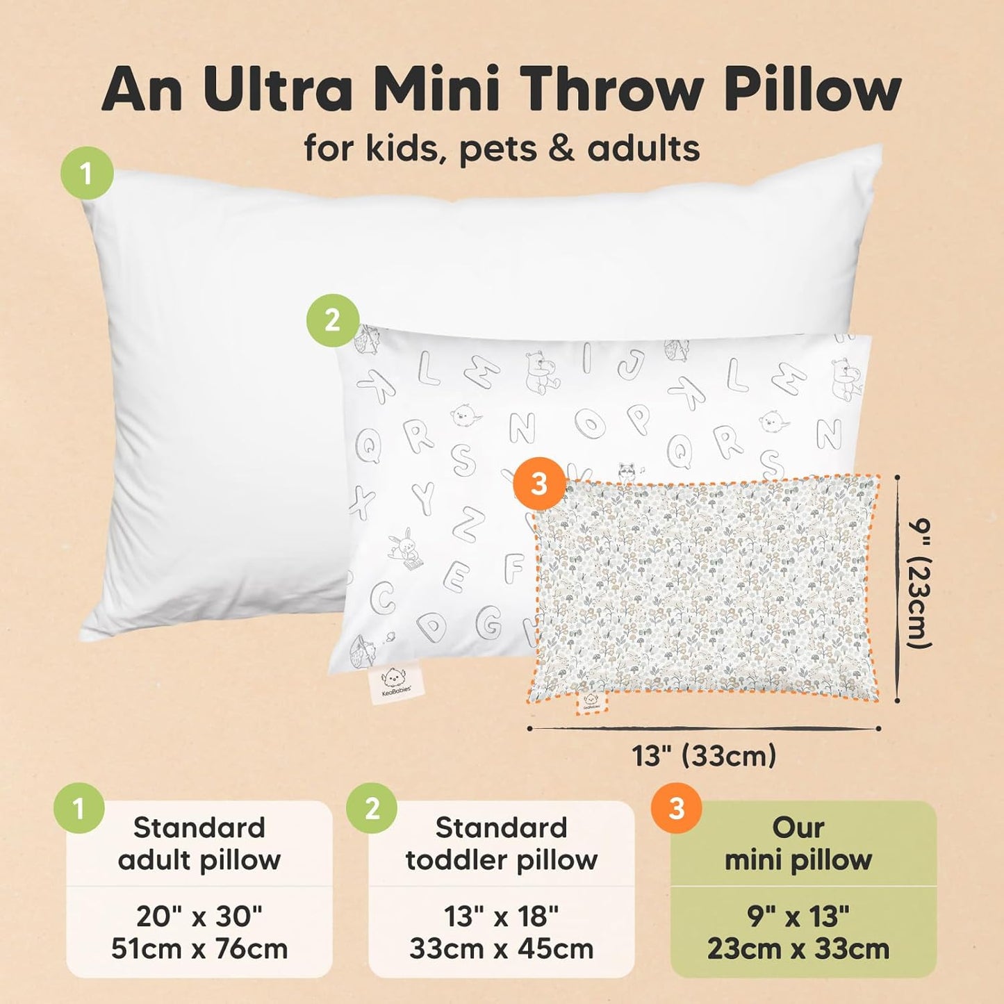 Mini Toddler Pillow with Pillowcase - 9x13 My Little Dreamy Travel Kids Pillow for Sleeping, Toddler Bed, Small, Tiny, Organic Cotton Pillowcase, Soft & Breathable, Kids 2-4 Years Old (Prairie)