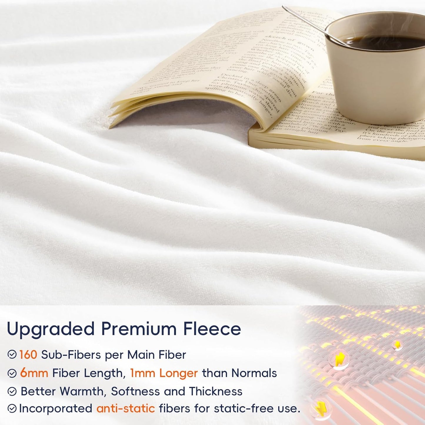 PHF Ultra Soft Fleece Throw Blanket, No Shed No Pilling Luxury Plush Cozy 300GSM Lightweight Blanket for Bed, Couch, Chair, Sofa Suitable for All Season, 50" x 60", White