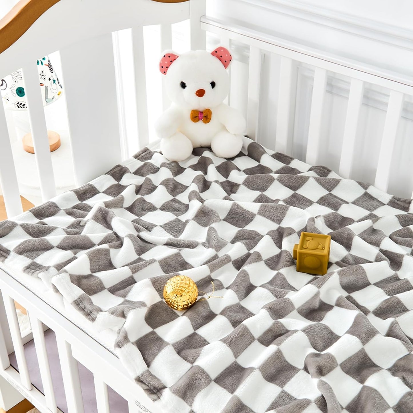 Yurhap Checkered Baby Blanket Fleece Baby Blankets Neutral for Boys Girls, Super Soft Warm Lightweight Infant Toddler Newborn Receiving Gifts for Crib Stroller, 30x40 Inch, Greige