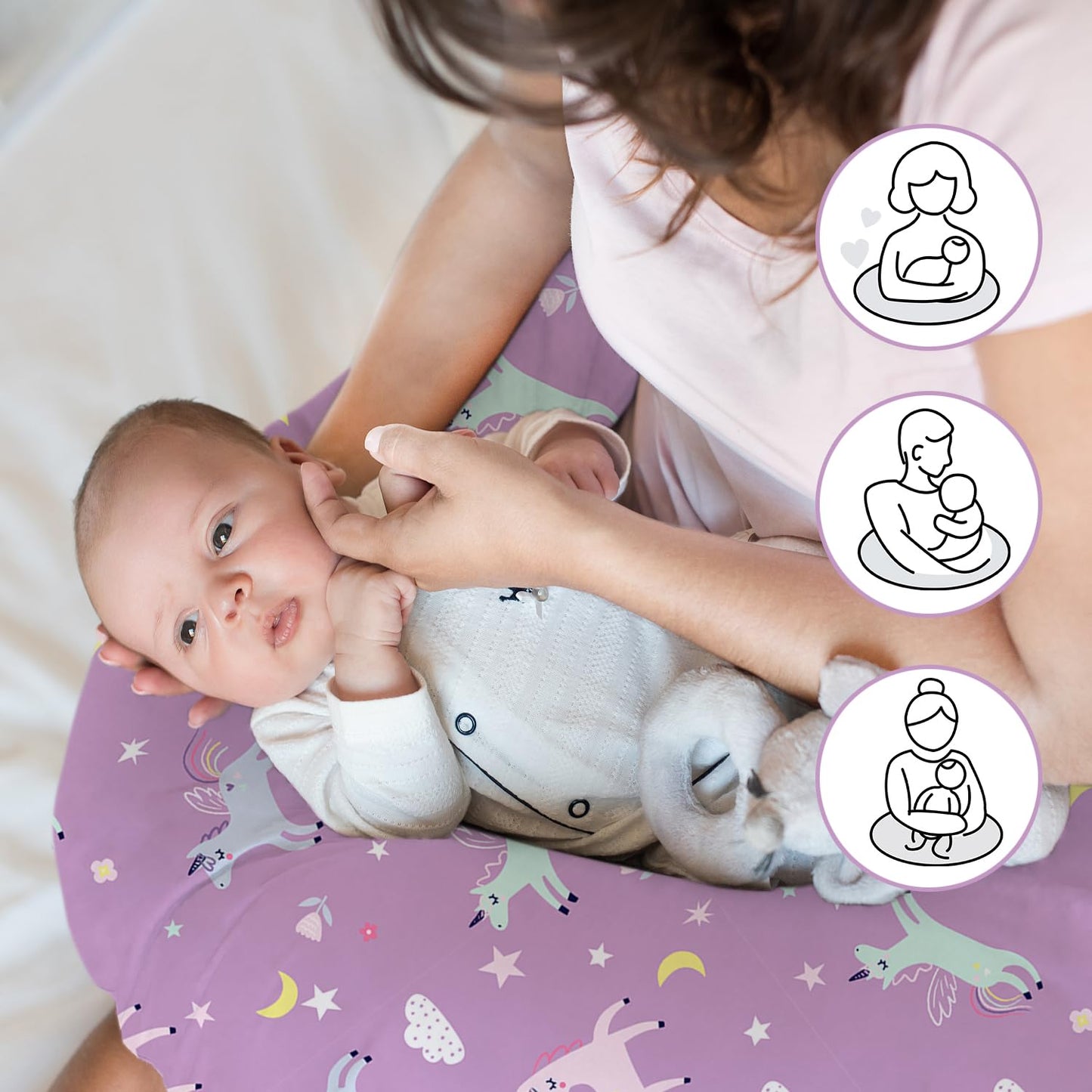 Little Grape Land Nursing Pillow for Infants, Breastfeeding Pillows, Baby Support Pillow for Nursing, Bottle Feeding, Tummy Time with Machine Washable Cover & Breathable Filling (Unicorn)