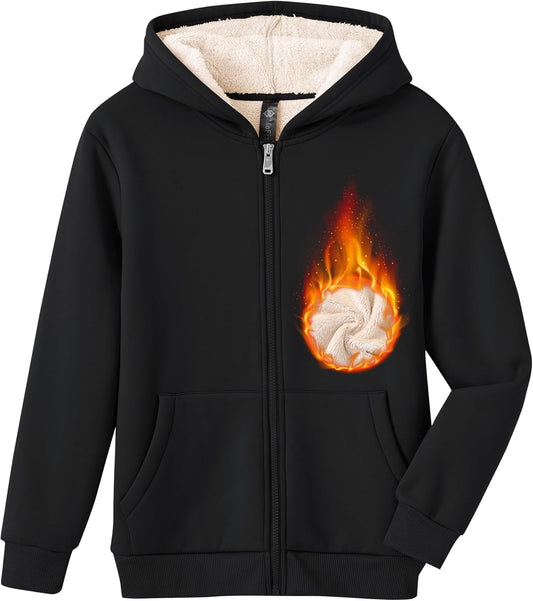 MoFiz Kids Fleece Jackets Sherpa Lined Hoodie Jacket Hooded Zip up Sweatshirt Coats for Boys Girls Winter Casual Outerwear