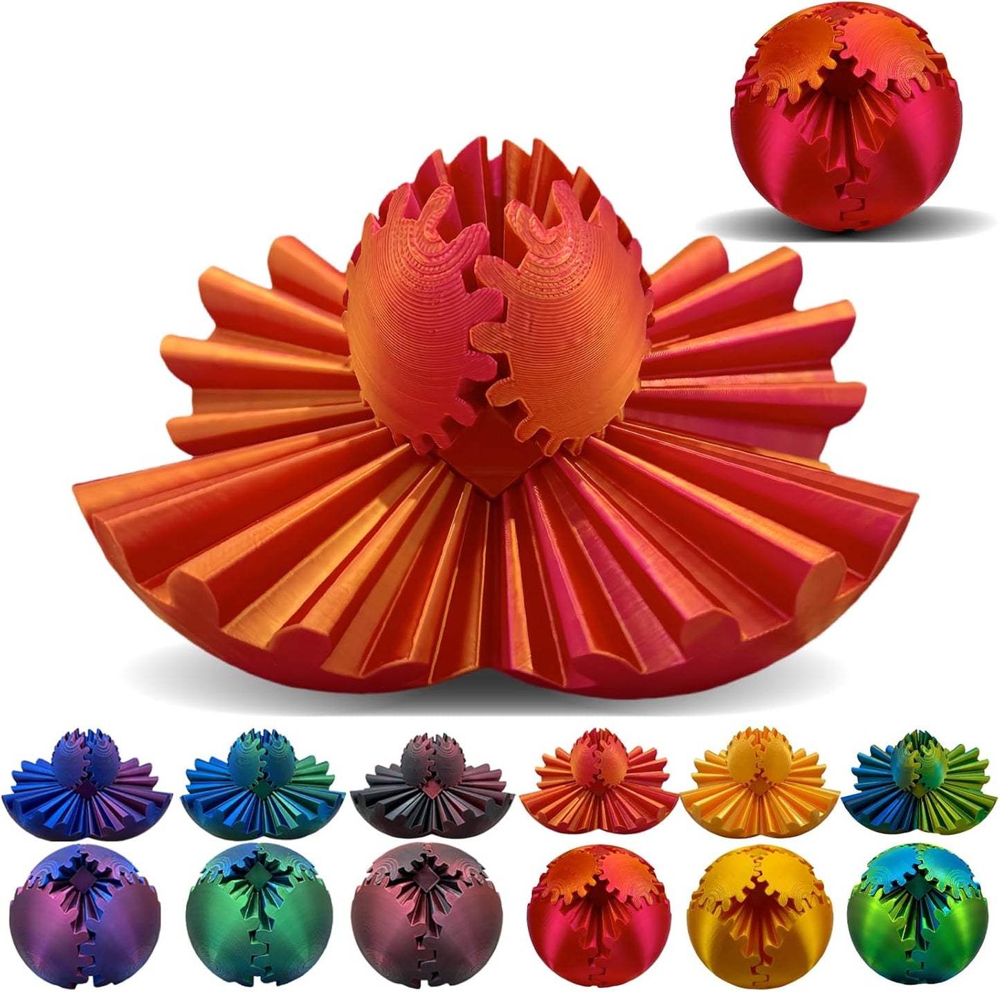 Gear Ball 3D Printed, The Steampunk Whirling Wonder Fidget Ball Toy, Gear Ball 3D Model Cube Fidget Toy, Funny Stress & Anxiety Relaxing Fidget Toy for Adults & Kids (Blue&Pink)