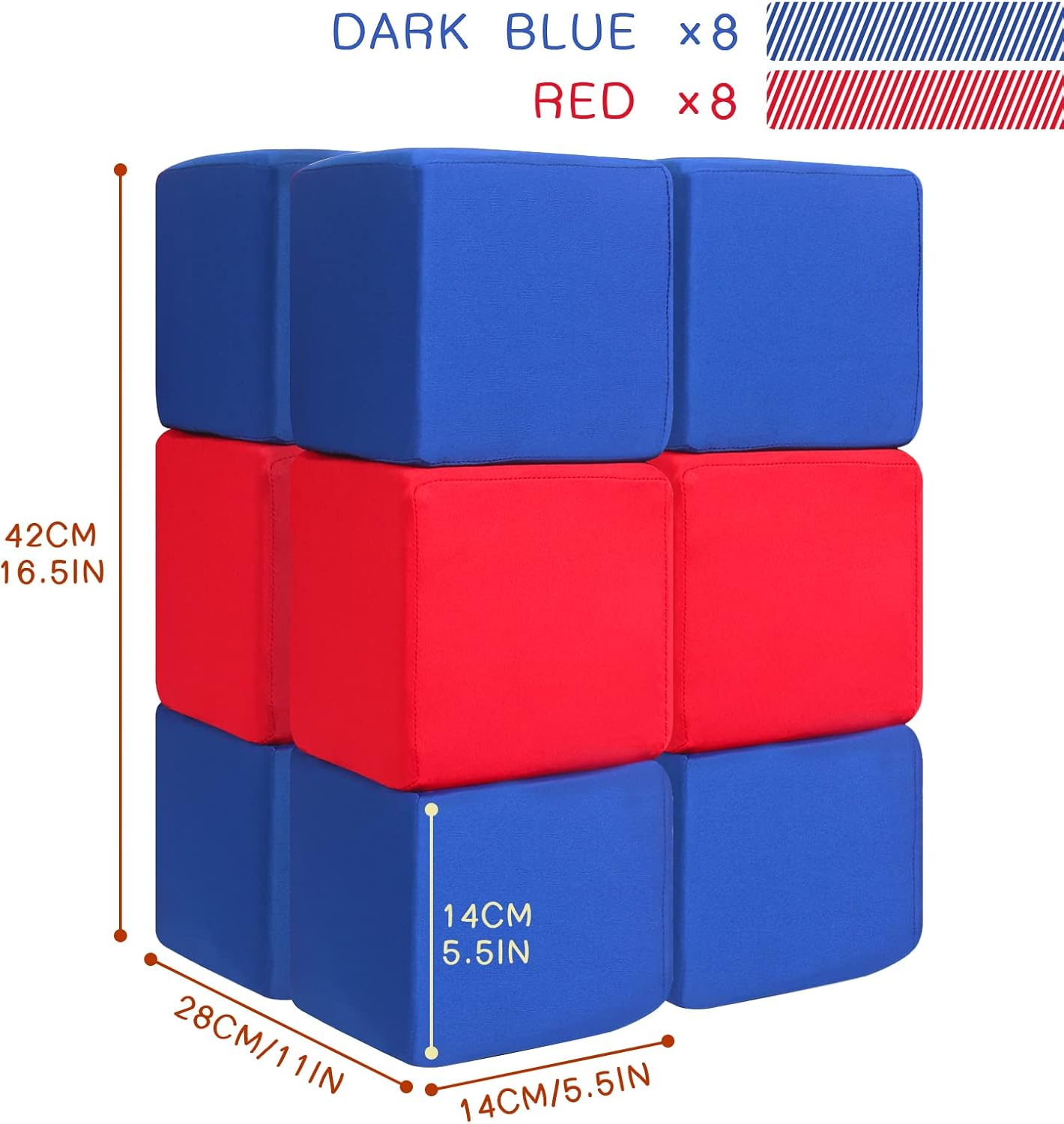 Toddler Foam Blocks, 16 PCS 5.5 inch Colourful Foam Soft Cubes for Kids, Stacking Block Sets Building Blocks Throwing Toys（Blue and Red）
