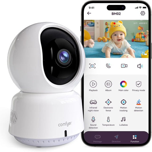 Baby/Pet Monitor for Indoor Security, Monitoring with Smart Phone app, 2K QHD Resolution, Auto Tracking/Motion Dection, 2-Way Audio Talk, Night Vision, Pan-Tilt Camera