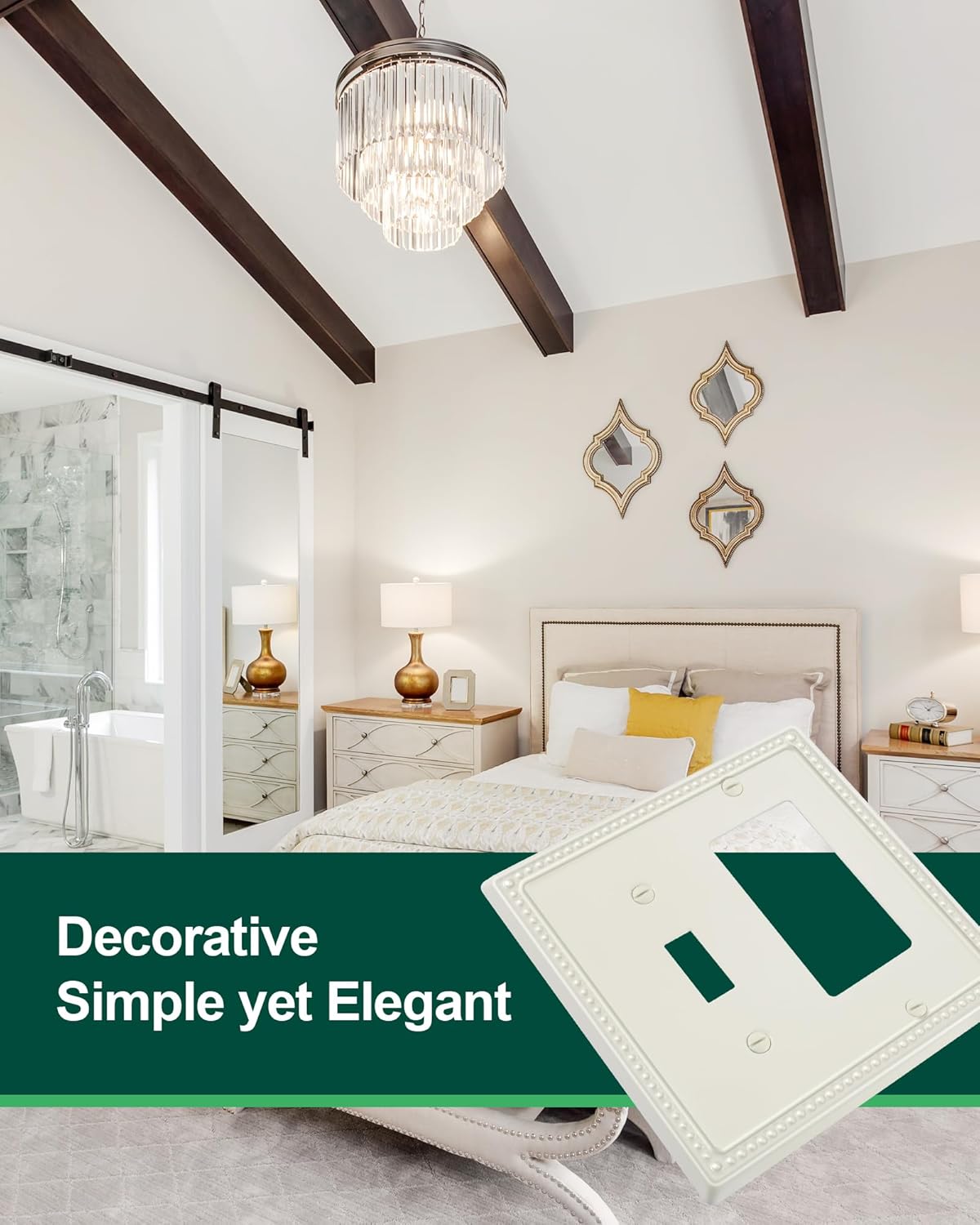 2-Pack Combo Toggle/Decorator Light Switch Cover Plate, Pearls Decorative Electrical Outlet Covers, Metal Wall Switch Plates and Outlet Covers, Light Almond