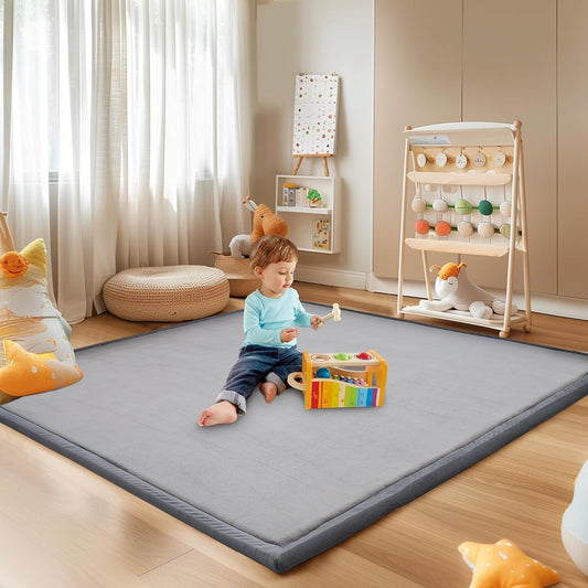 SUNYRISY Baby Play Mat for Floor 60 x 60in, 1.4in Thick Memory Foam Padded Play Mats for Baby, Soft Velvet Infants Toddler Kids Crawling Mat for Nursery, Non-Slip Bottom