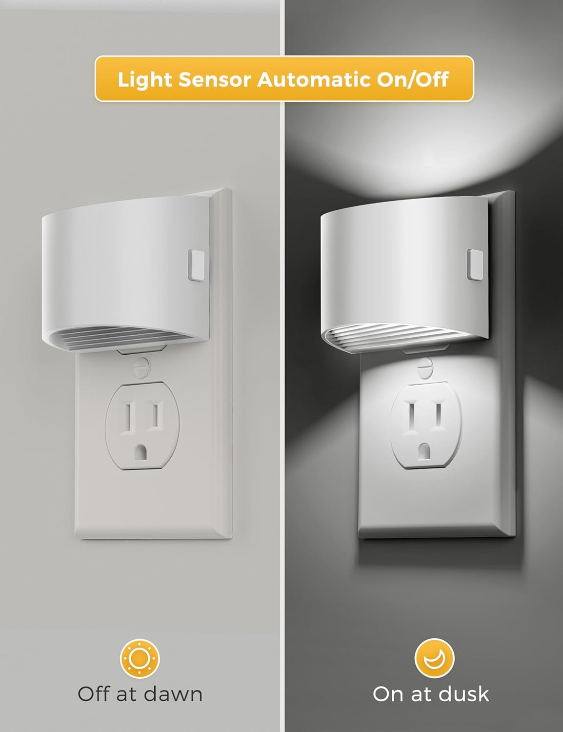 L LOHAS LED Night Lights Plug into Wall, Dimmable Night Light with 3 Level Brightness, 5000K Daylight White, 2 Pack, White Housing