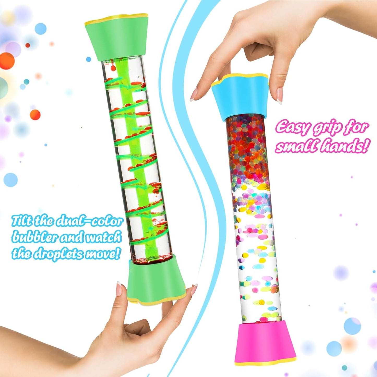 YUE MOTION Sensory Fidget Tubes Set - Calming Toys for Kids - Sensory Tube for Calm Down Corner Supplies,Occupational Therapy - Promotes Calmness & Independent Play(Spiral)