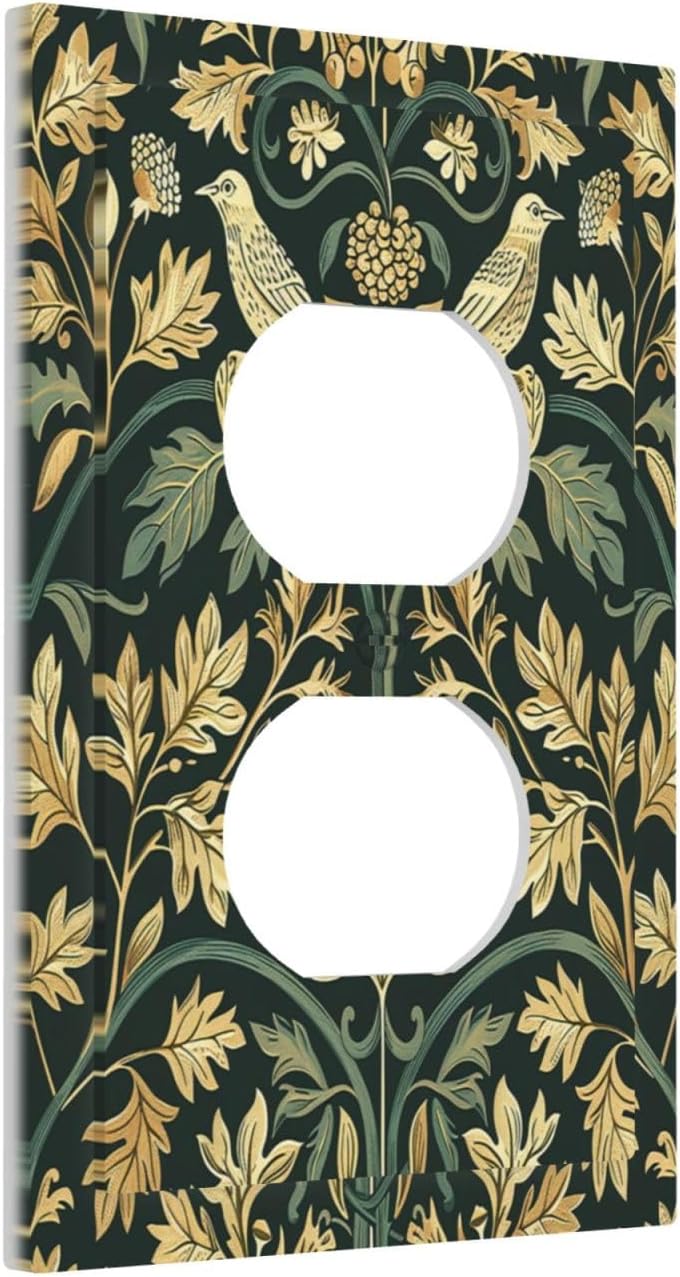 Outlet Covers William Morris Vintage Botanical Birds Golden Green Leaves 1 Gang Duplex Wall Plate Decorative Switch Plates Electrical Receptacle Faceplate Light Switch Cover for Bedroom